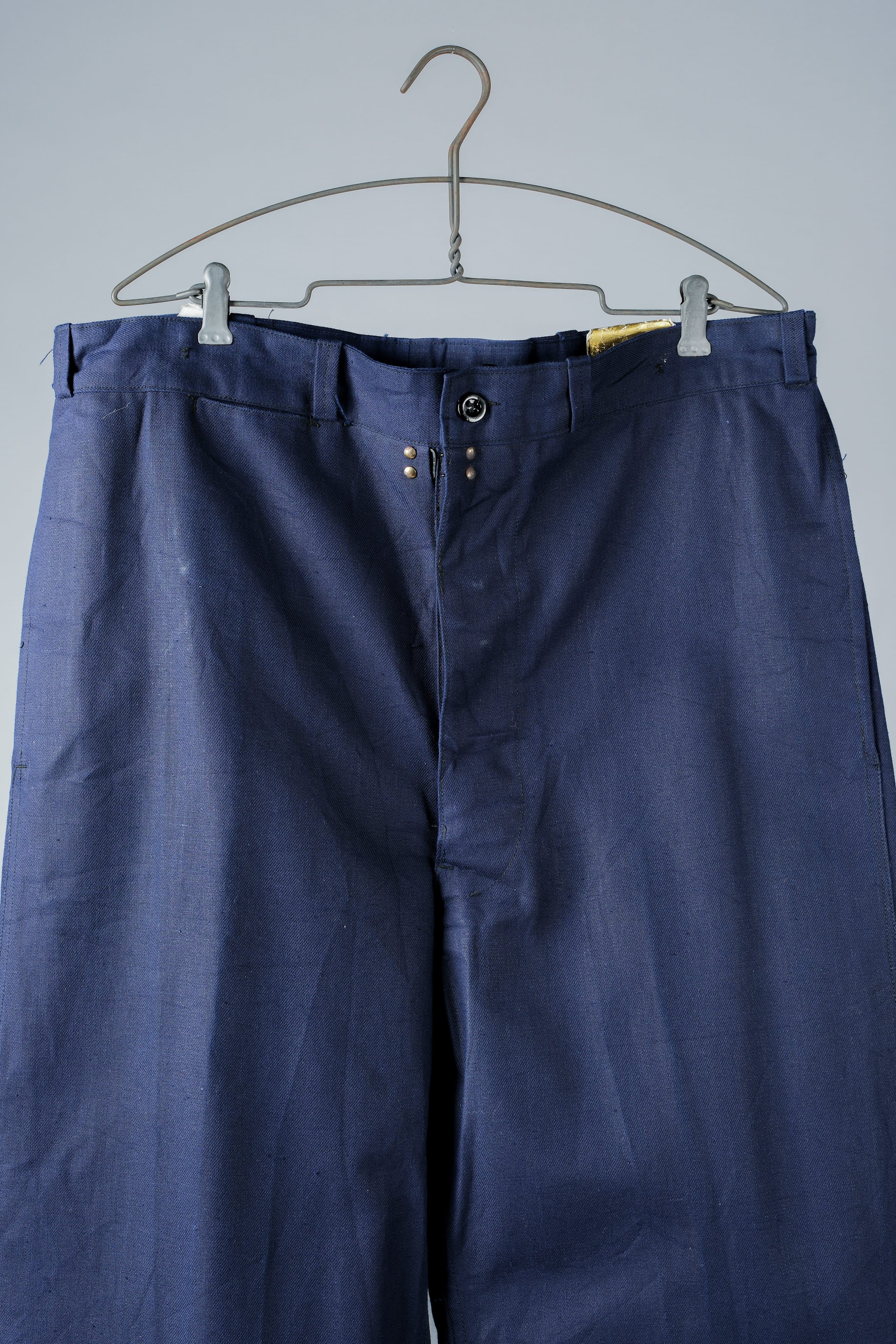【~50's】French Vintage Blue Cotton Linen Twill Work Pants Size.48-78 "Dead Stock"