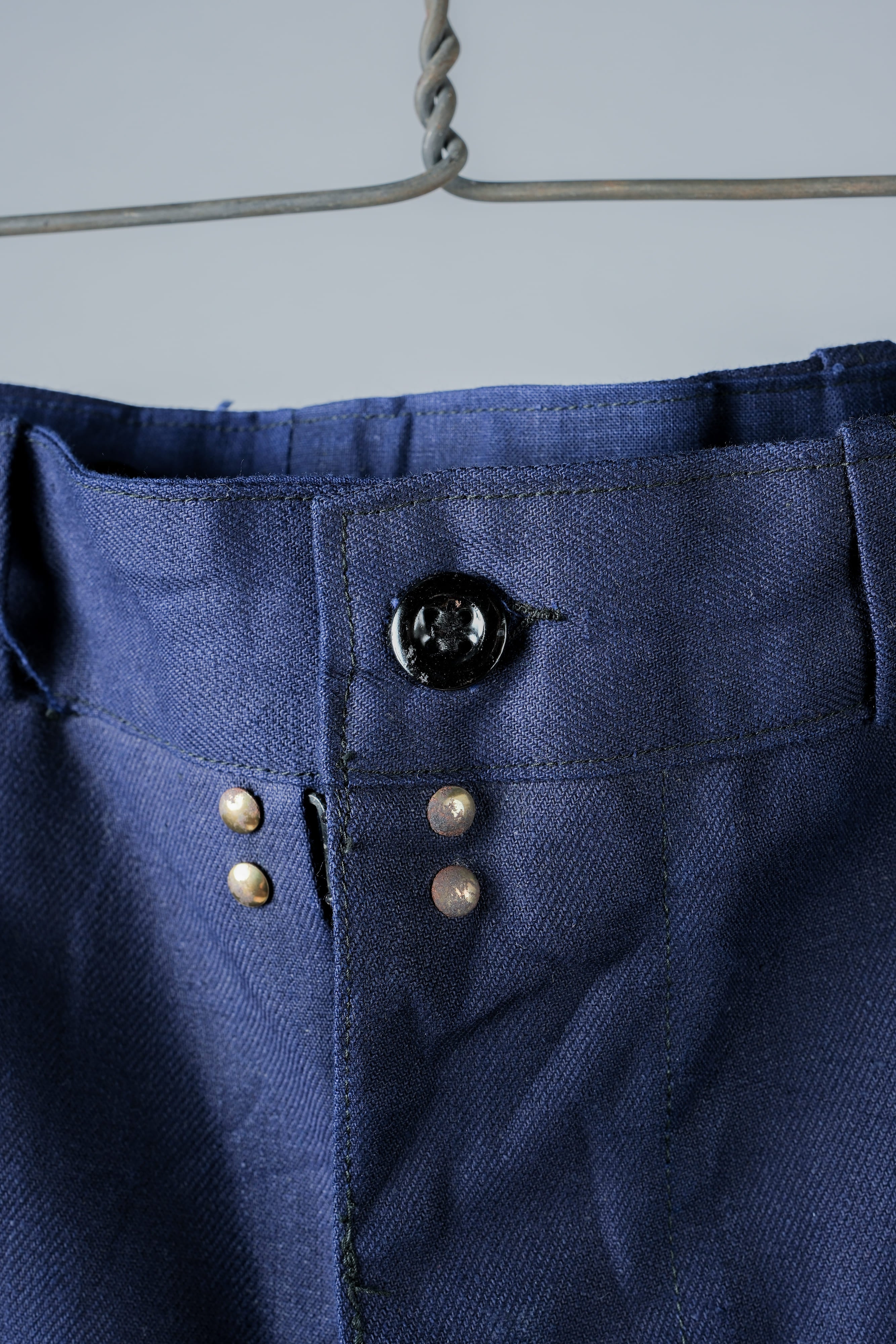 【~50's】French Vintage Blue Cotton Linen Twill Work Pants Size.48-78 "Dead Stock"