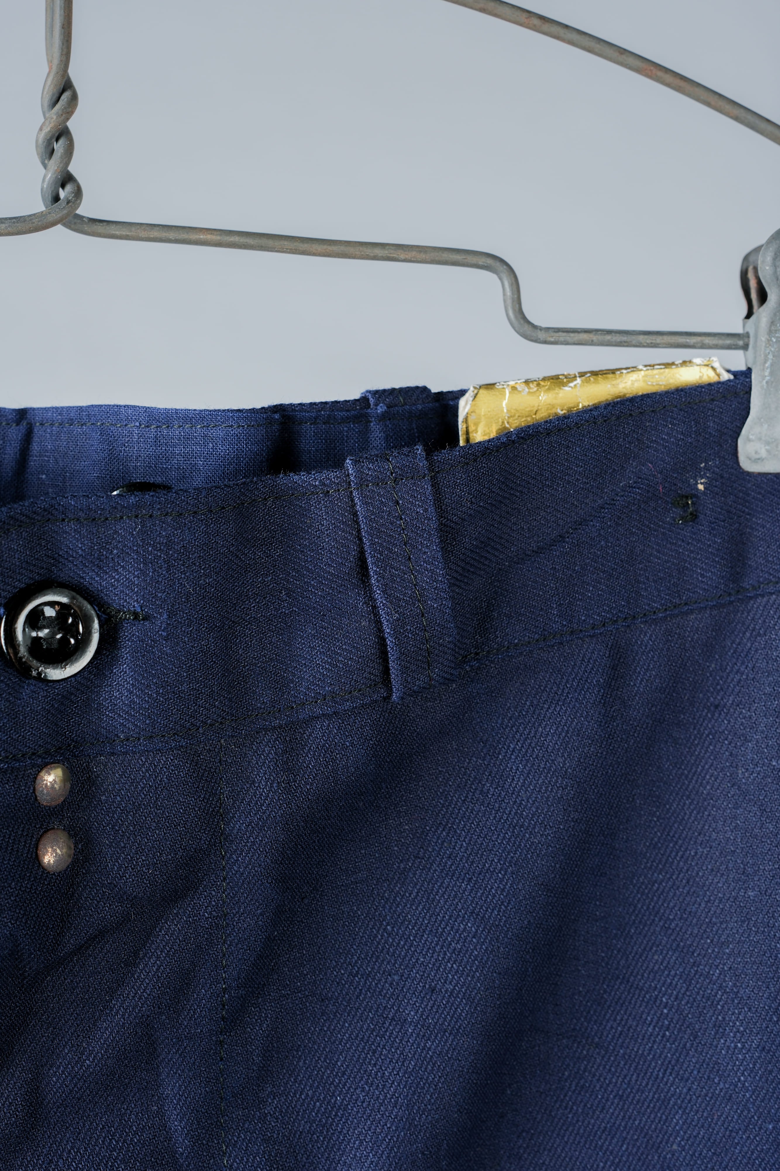 【~50's】French Vintage Blue Cotton Linen Twill Work Pants Size.48-78 "Dead Stock"