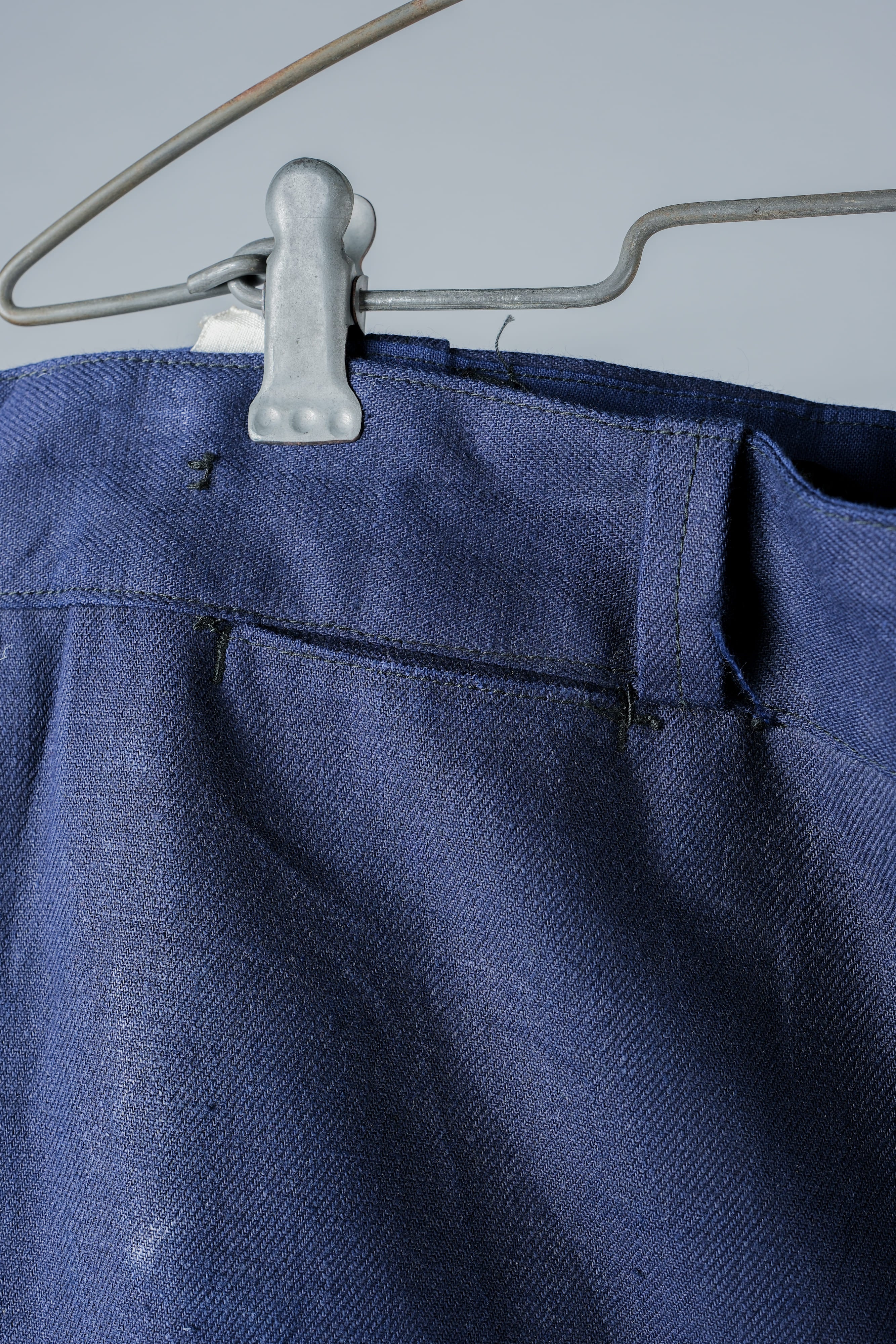 【~50's】French Vintage Blue Cotton Linen Twill Work Pants Size.48-78 "Dead Stock"