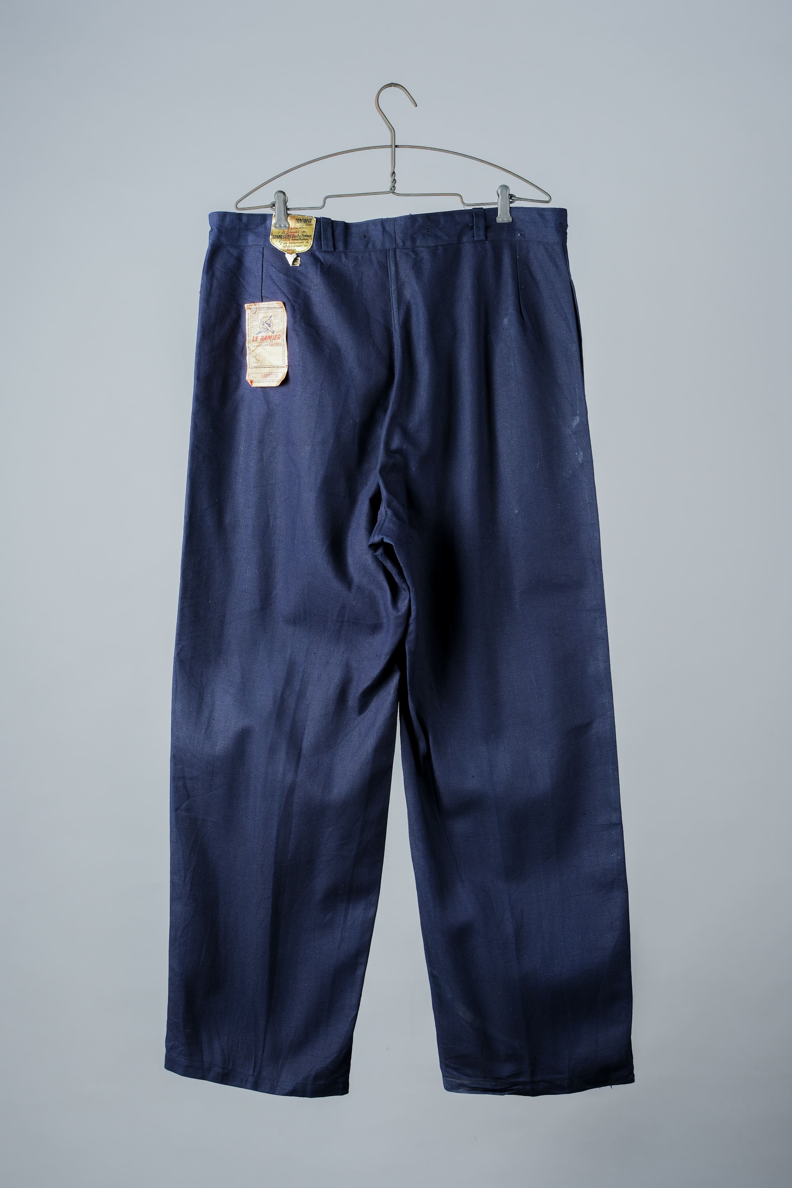 【~50's】French Vintage Blue Cotton Linen Twill Work Pants Size.48-78 "Dead Stock"