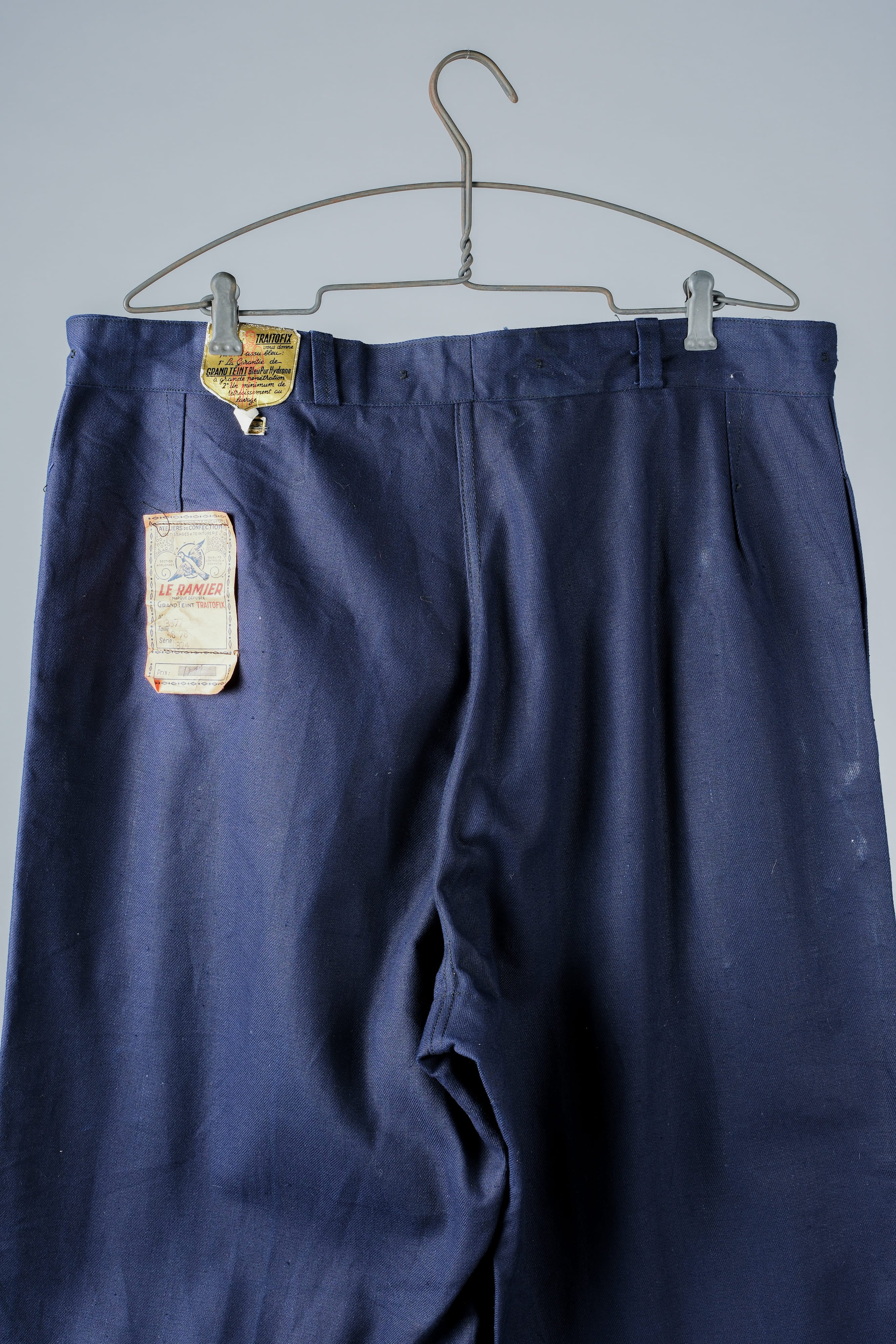 【~50's】French Vintage Blue Cotton Linen Twill Work Pants Size.48-78 "Dead Stock"