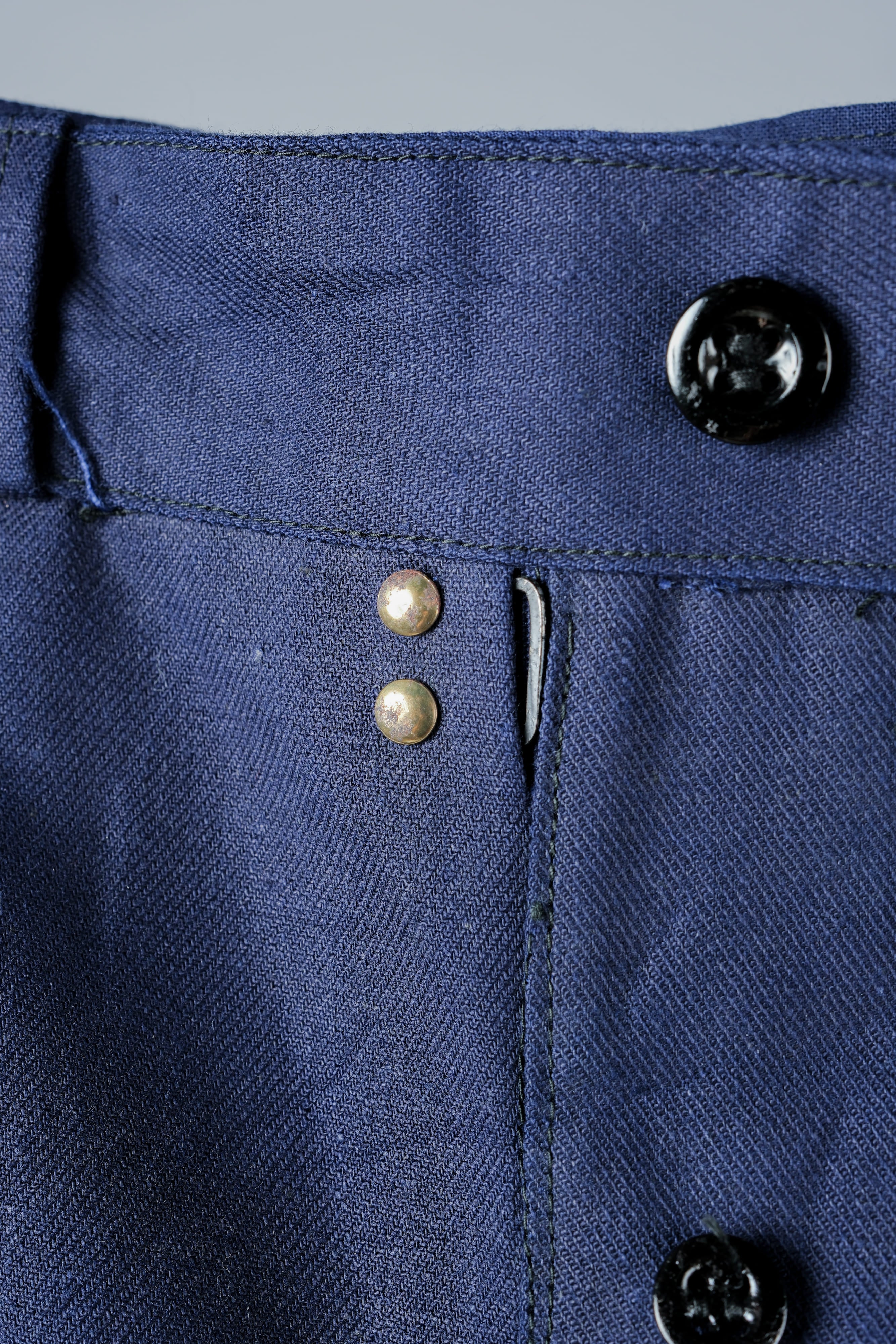 【~50's】French Vintage Blue Cotton Linen Twill Work Pants Size.48-78 "Dead Stock"