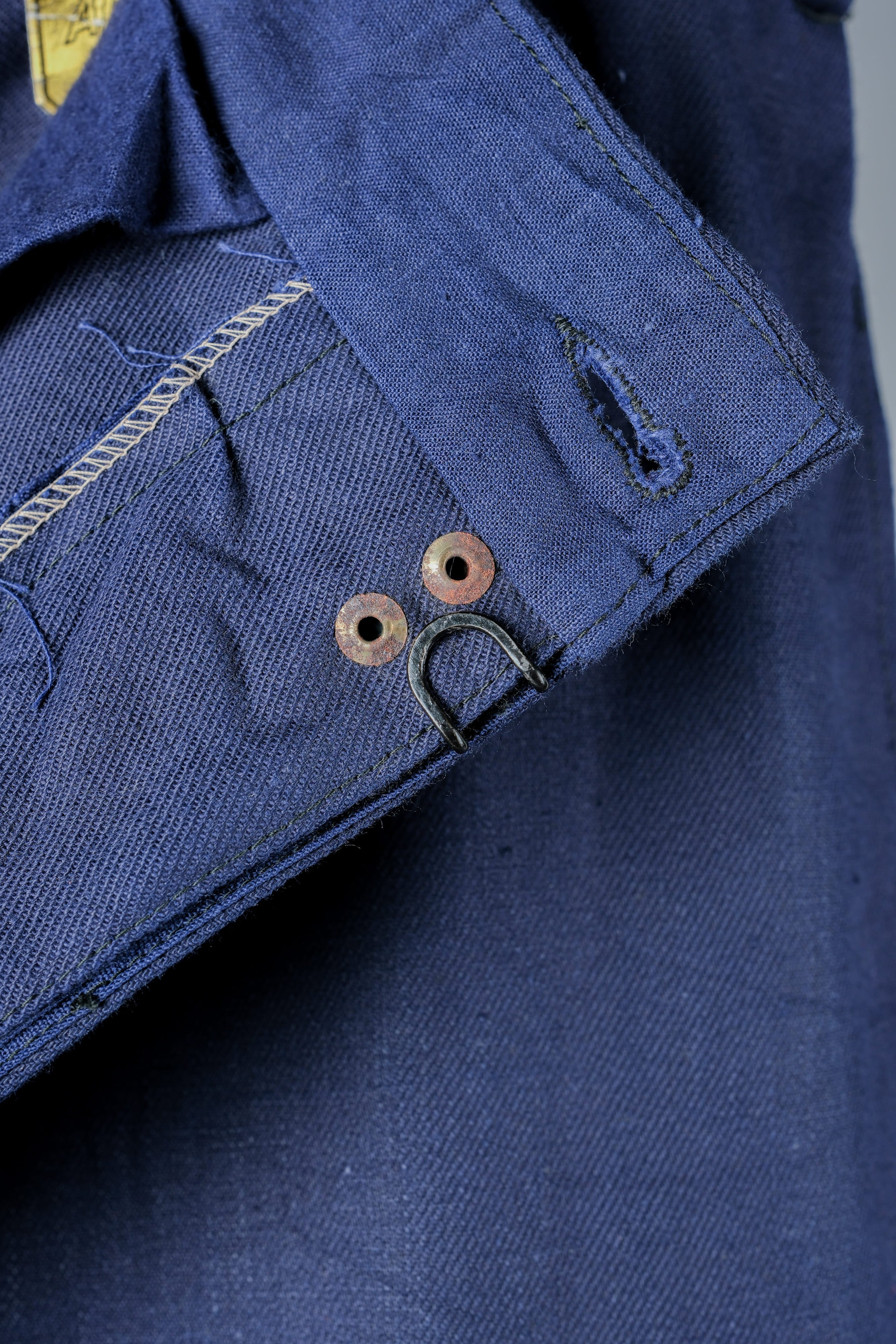 【~50's】French Vintage Blue Cotton Linen Twill Work Pants Size.48-78 "Dead Stock"