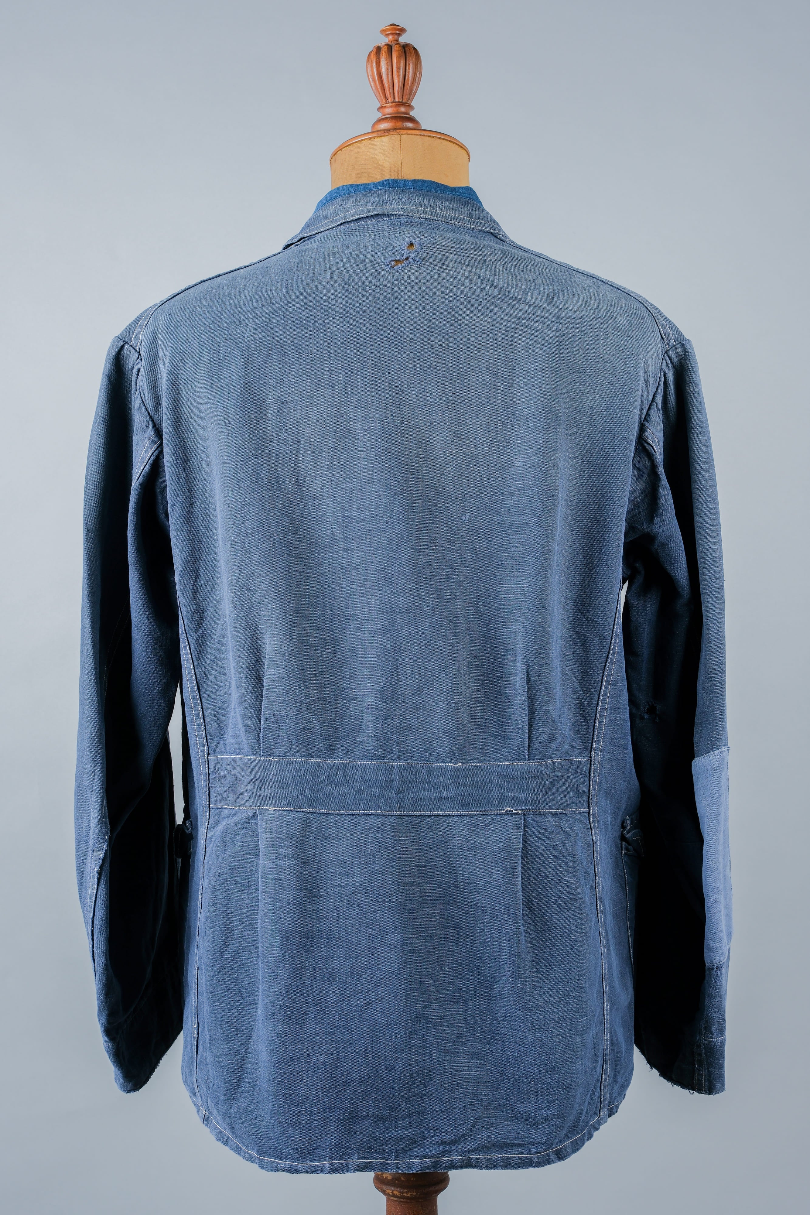 【~30’s】French Vintage Indigo Linen 4 Pockets Lapel Work Jacket