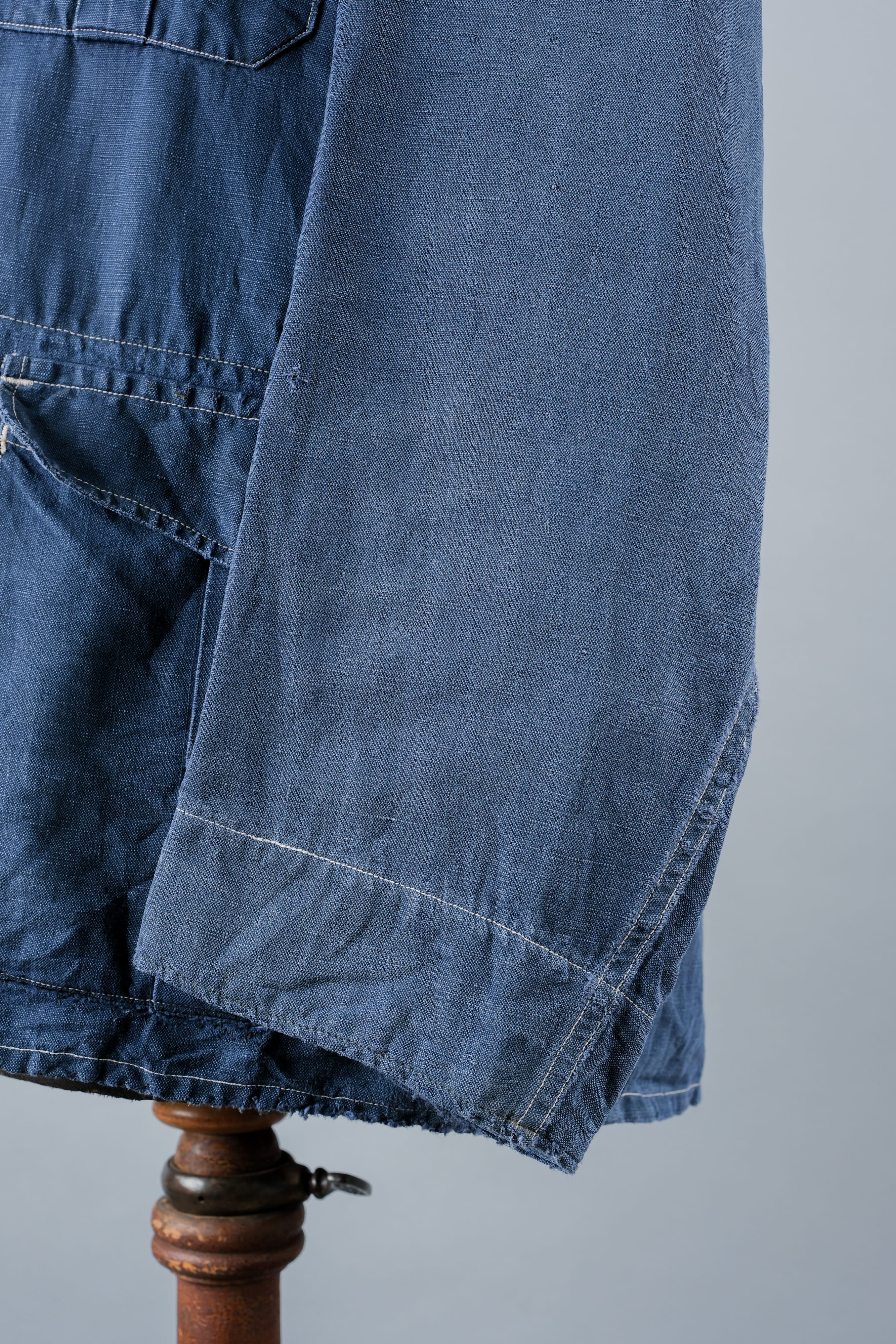 【~30’s】French Vintage Indigo Linen 4 Pockets Lapel Work Jacket