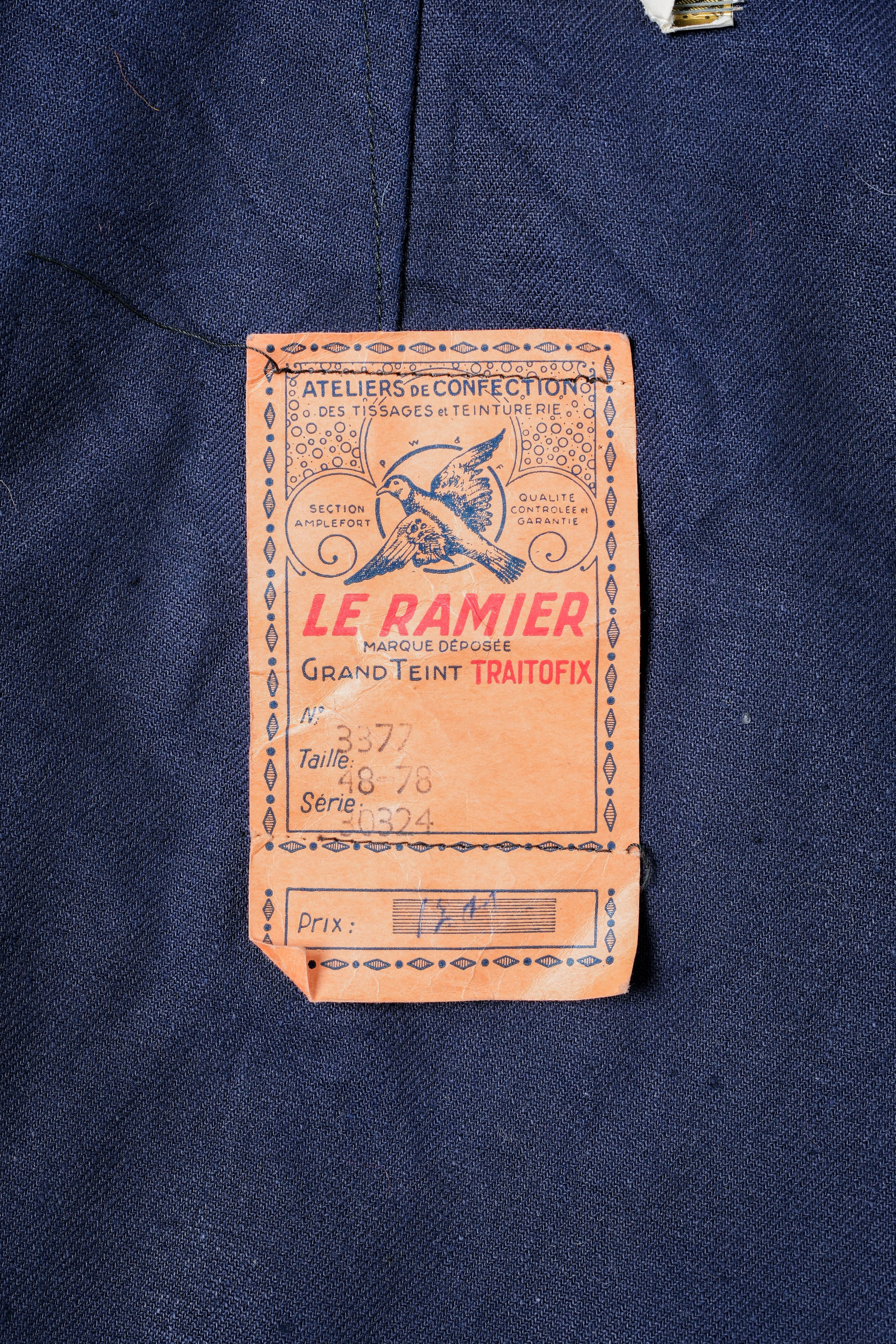 【~50's】French Vintage Blue Cotton Linen Twill Work Pants Size.48-78 "Dead Stock"