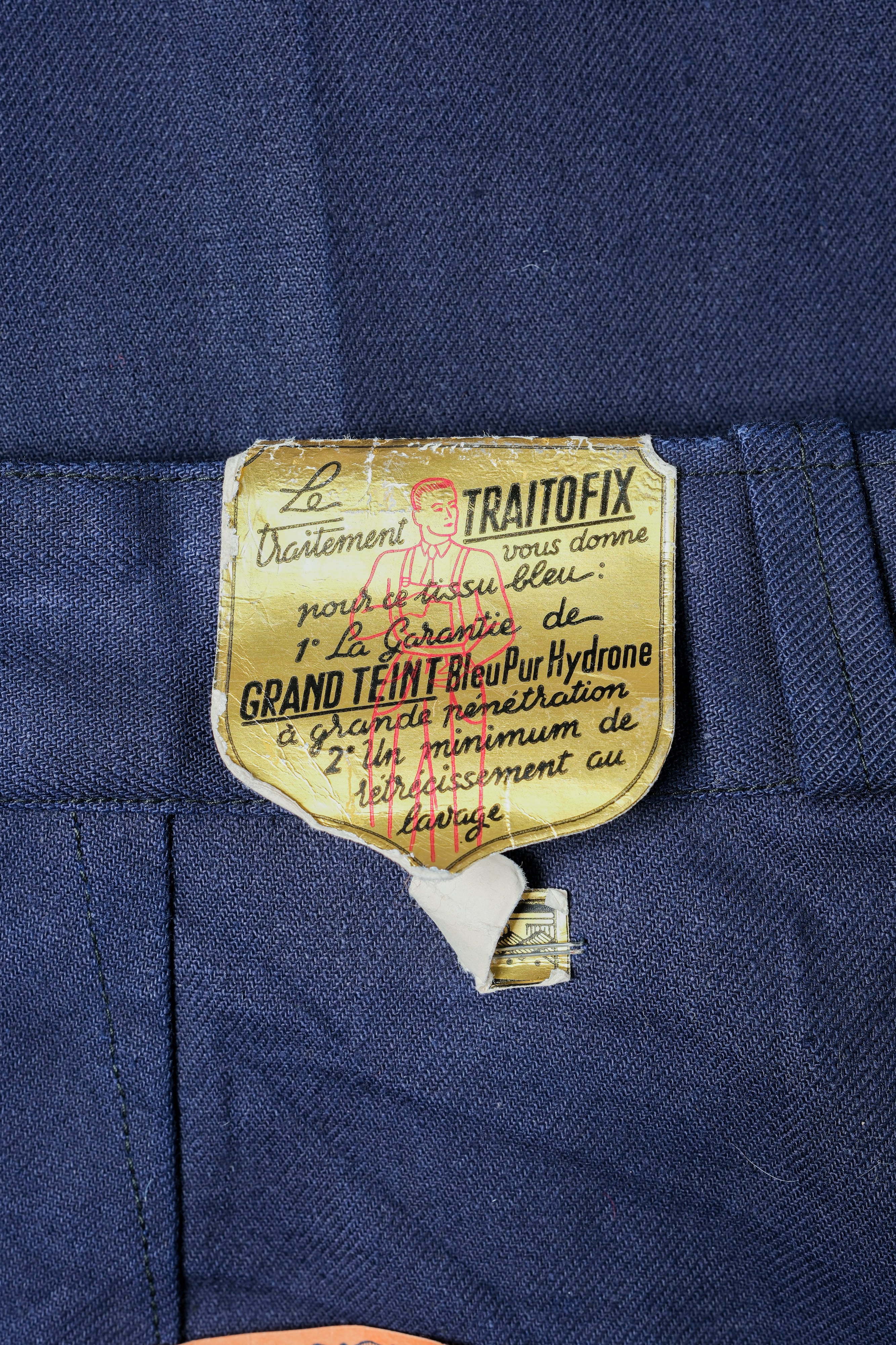 【~50's】French Vintage Blue Cotton Linen Twill Work Pants Size.48-78 "Dead Stock"