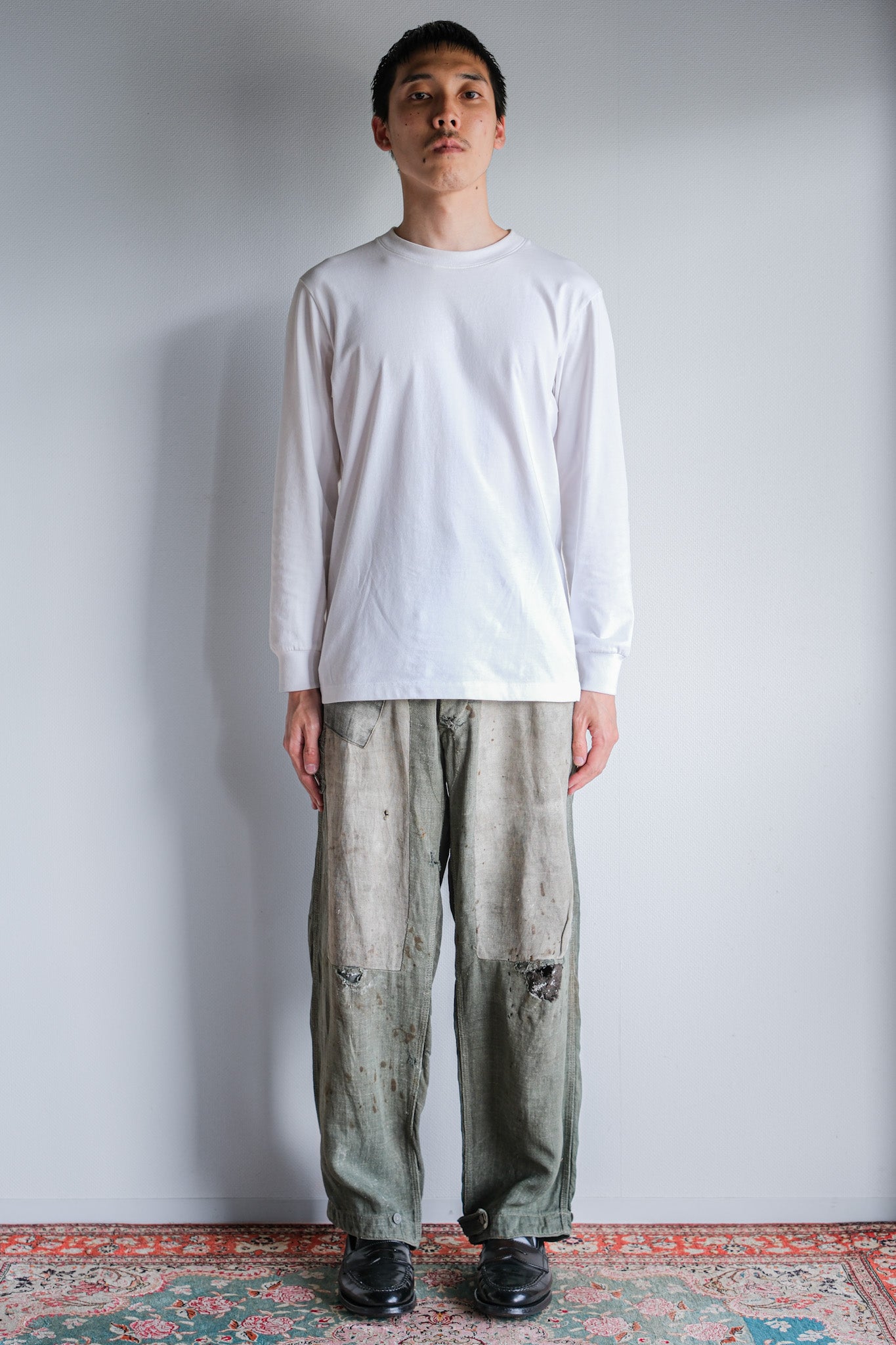 【~40's】WWⅡ German Army M43 Green Linen Summer Trousers "Unusual Fabric" "Boro" "Wehrmacht"