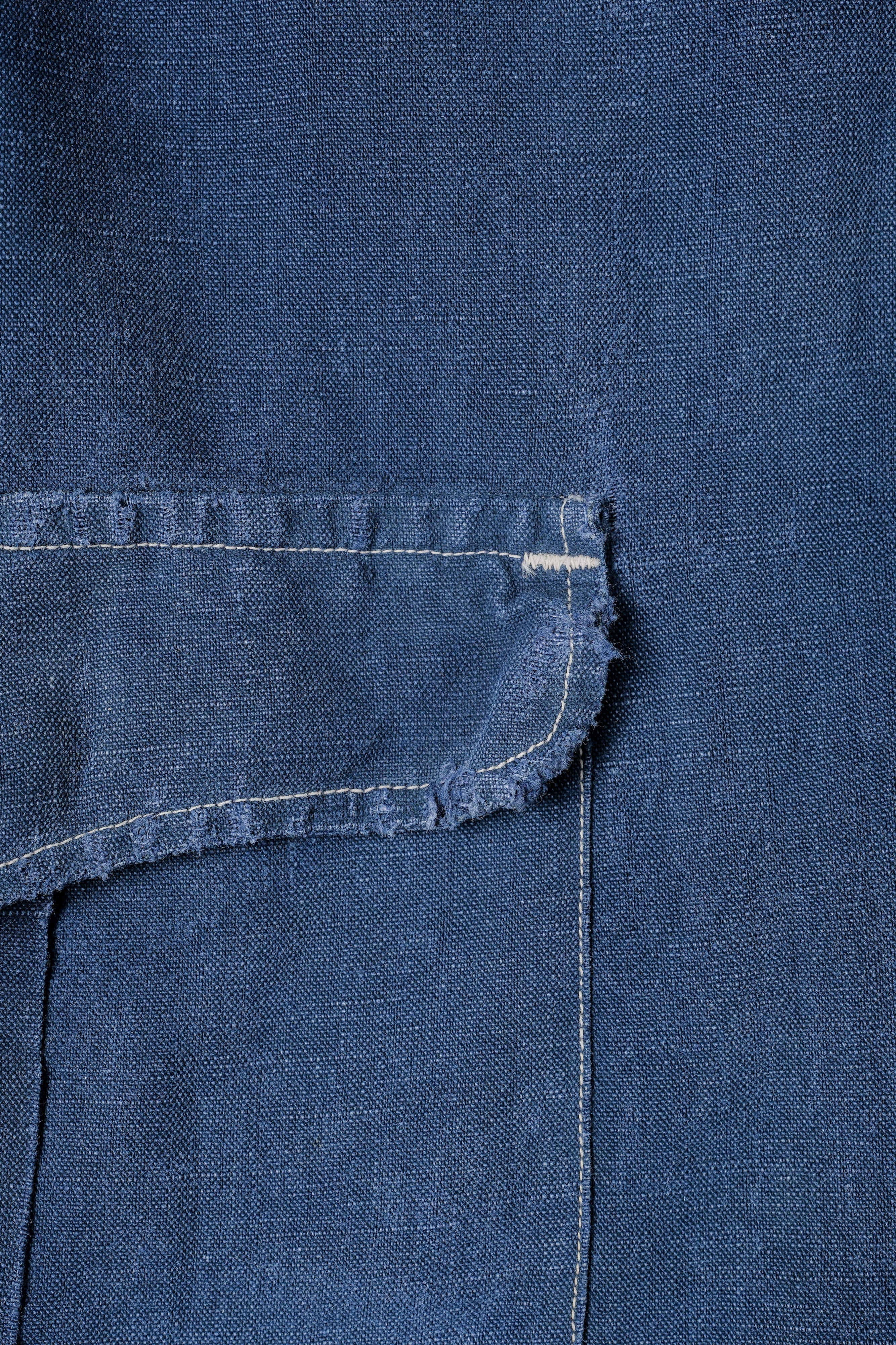 【~30’s】French Vintage Indigo Linen 4 Pockets Lapel Work Jacket