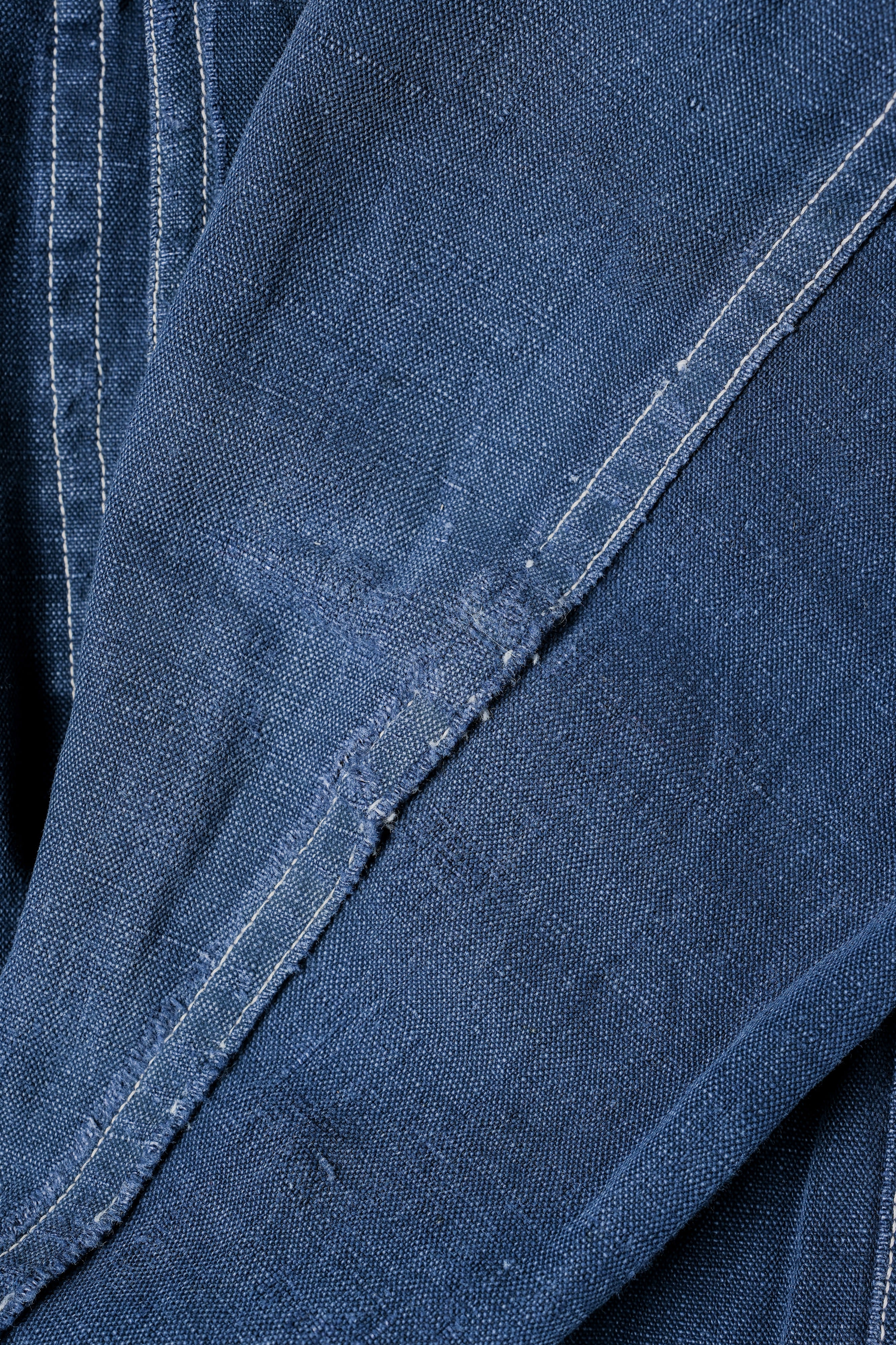 【~30’s】French Vintage Indigo Linen 4 Pockets Lapel Work Jacket