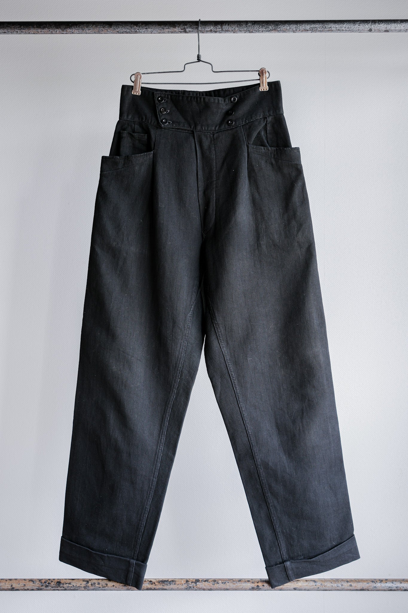 【~50's】French Vintage Black Cotton Pique Work Pants