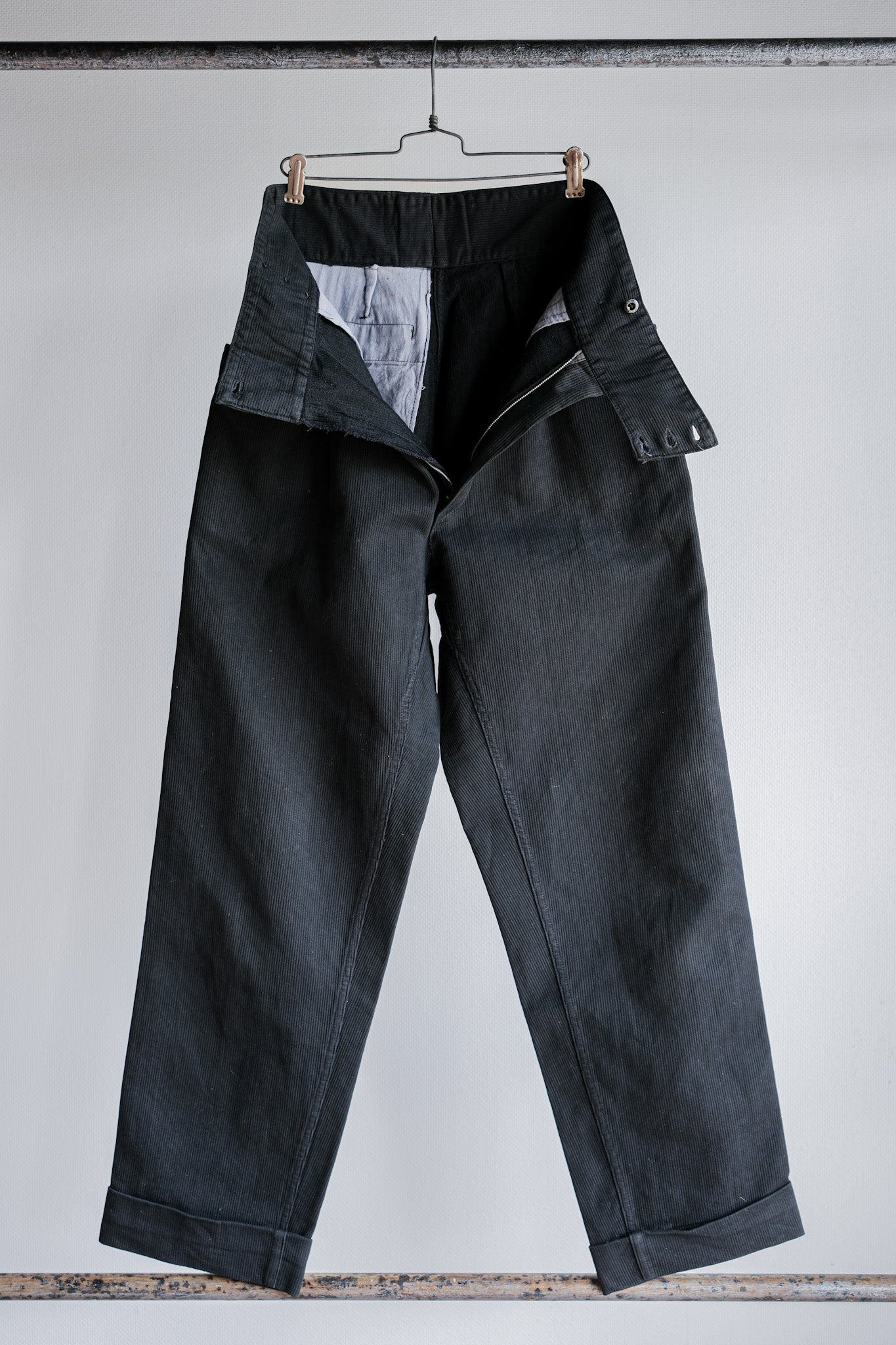 【~50's】French Vintage Black Cotton Pique Work Pants