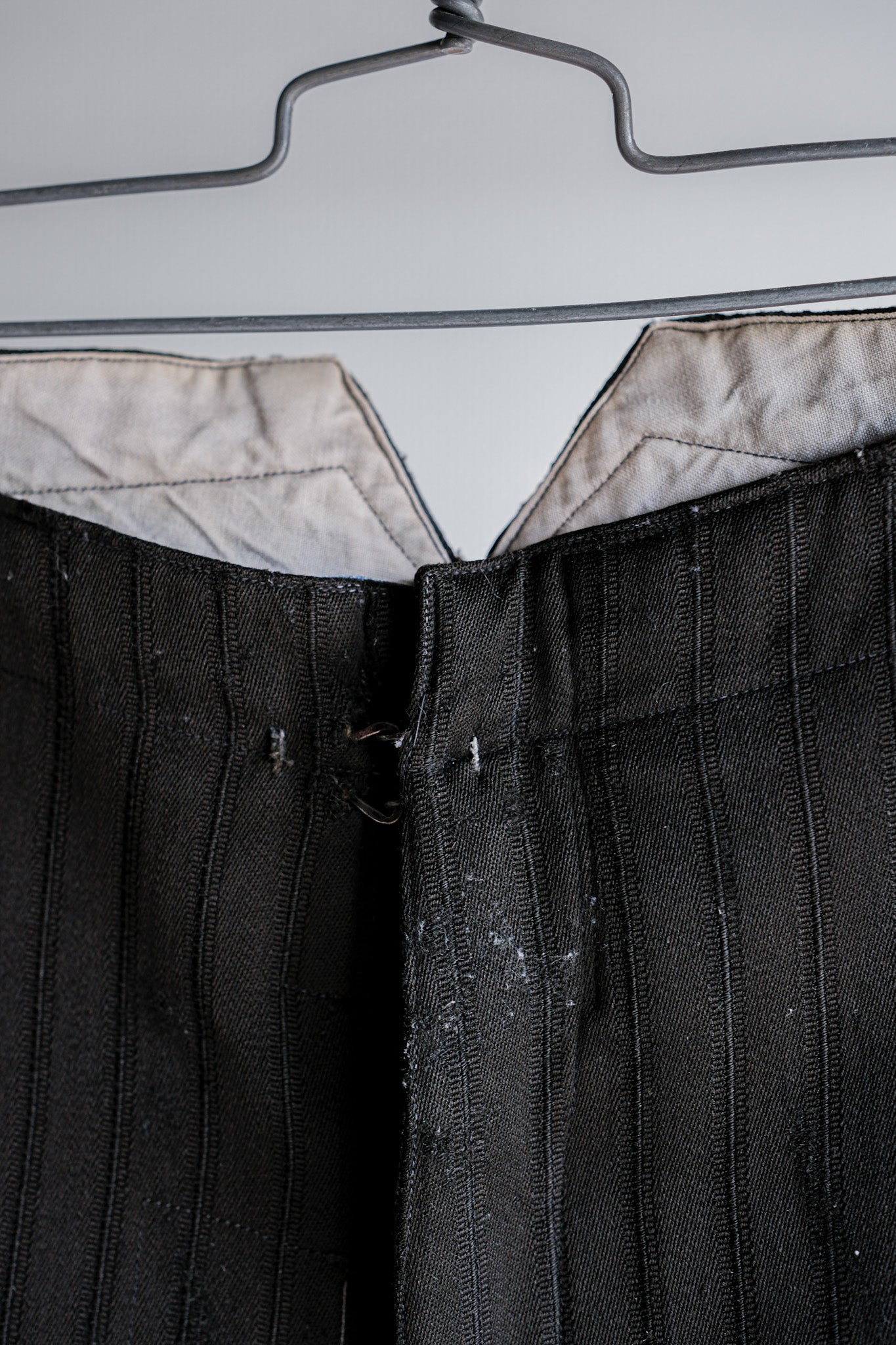 【~20's】French Vintage Black Wool Striped Work Pants "Indigo Cotton Lining"