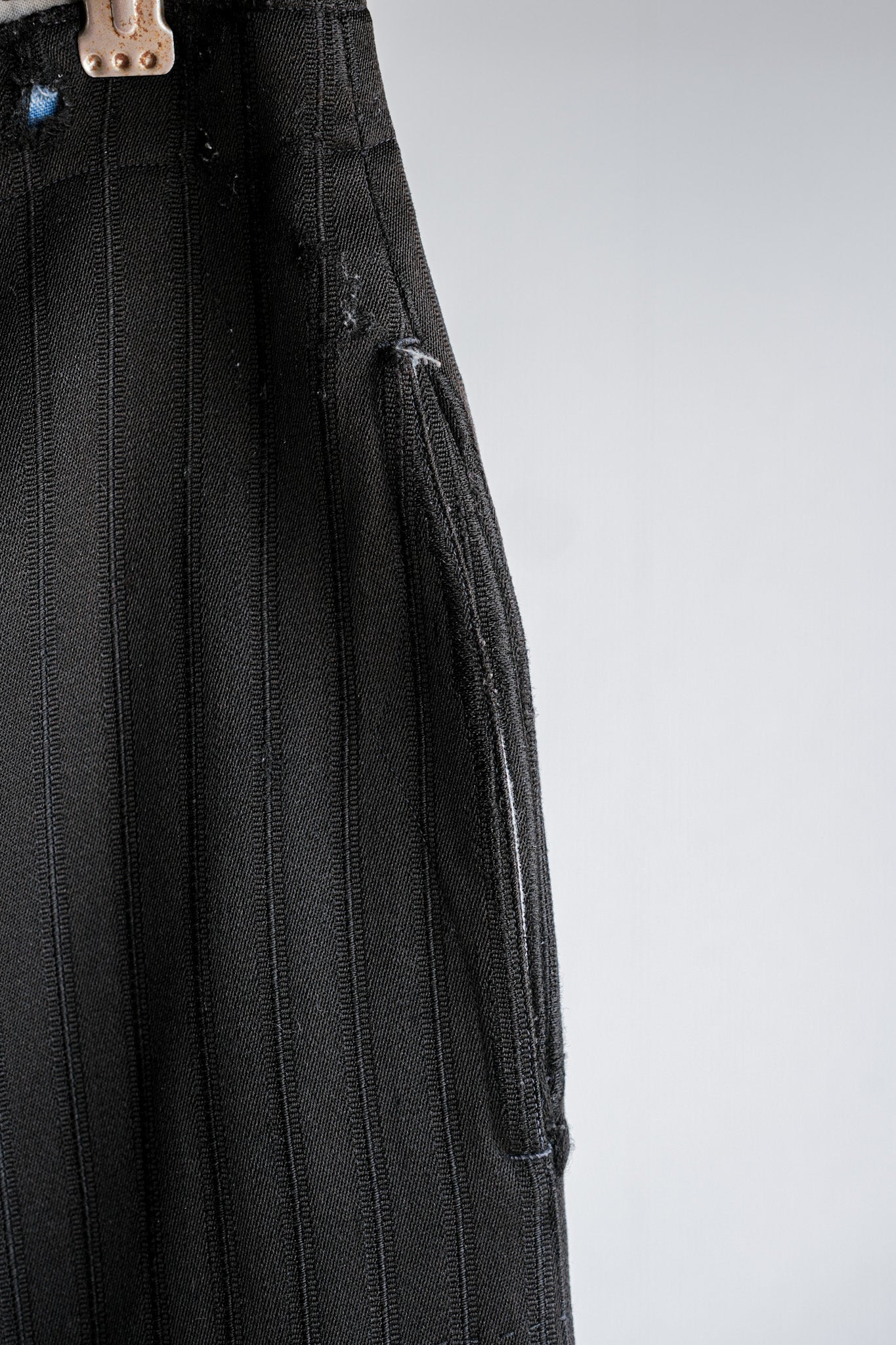 【~20's】French Vintage Black Wool Striped Work Pants "Indigo Cotton Lining"