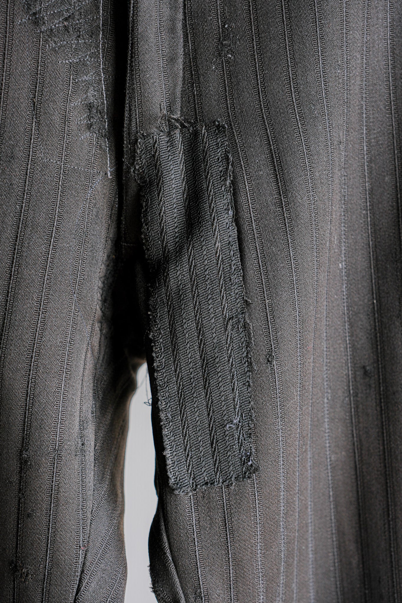 【~20's】French Vintage Black Wool Striped Work Pants "Indigo Cotton Lining"