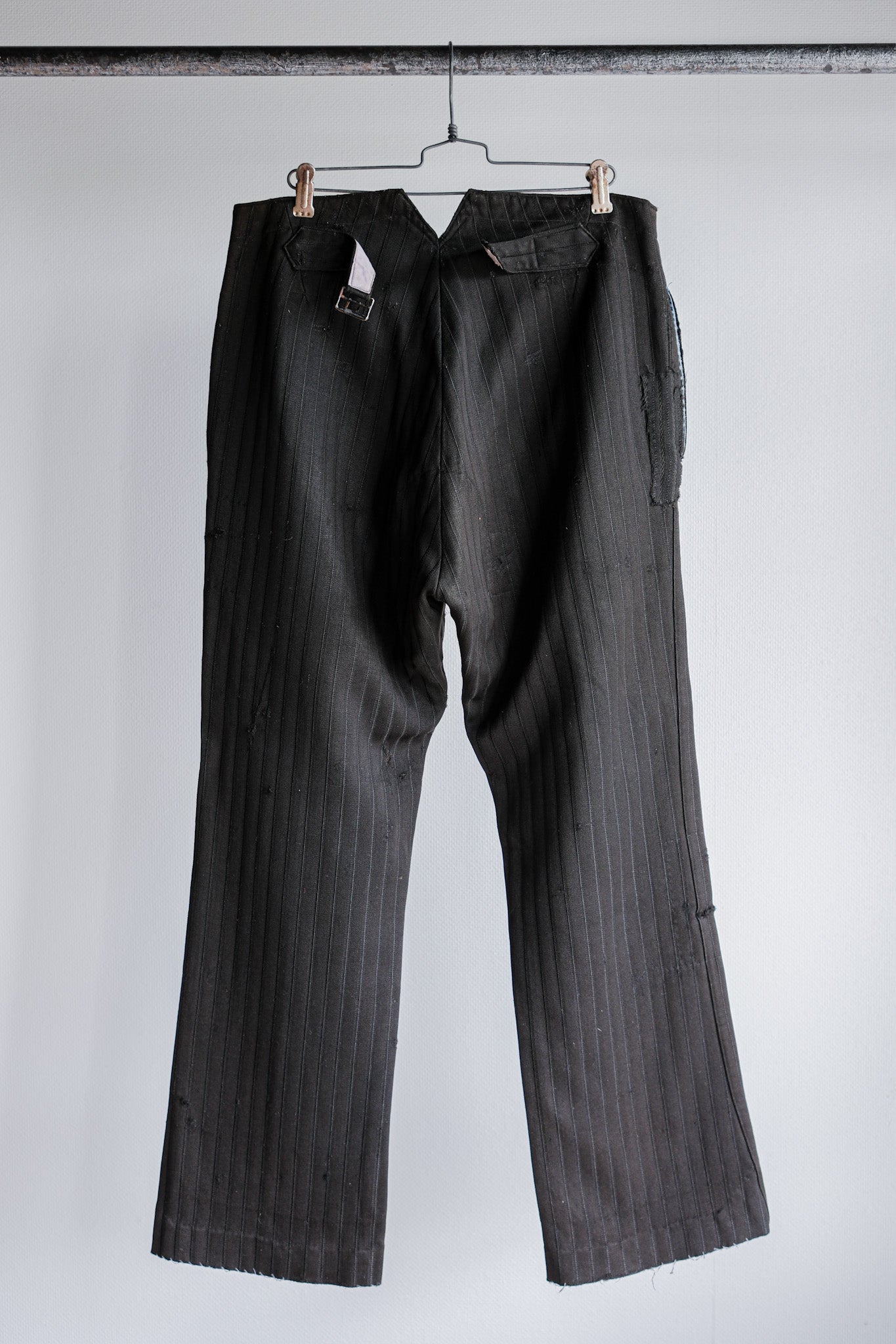 【~20's】French Vintage Black Wool Striped Work Pants "Indigo Cotton Lining"