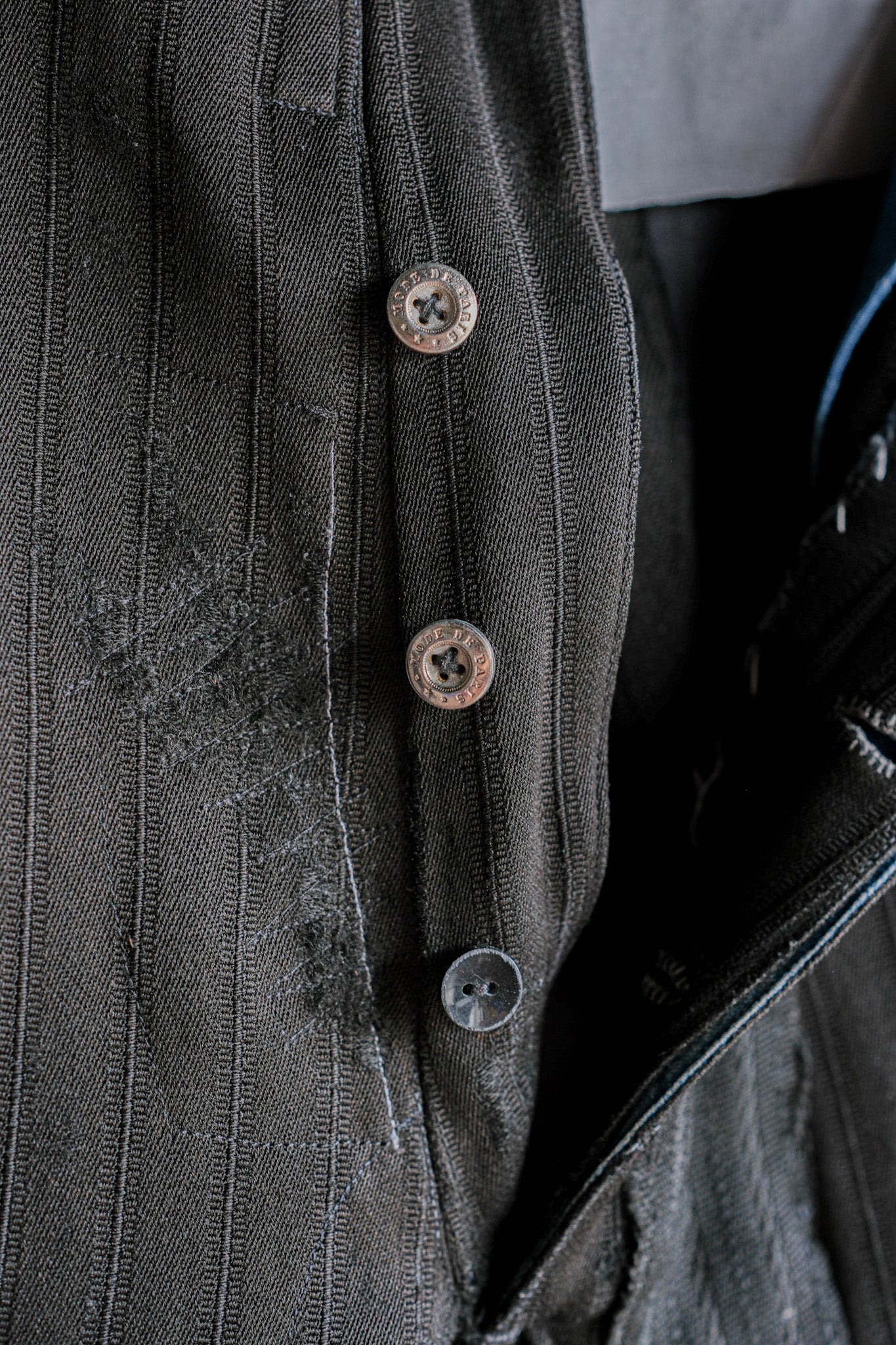 【~20's】French Vintage Black Wool Striped Work Pants "Indigo Cotton Lining"