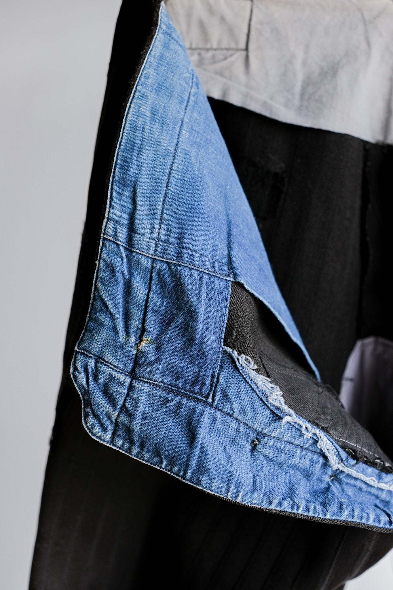 【~20's】French Vintage Black Wool Striped Work Pants "Indigo Cotton Lining"