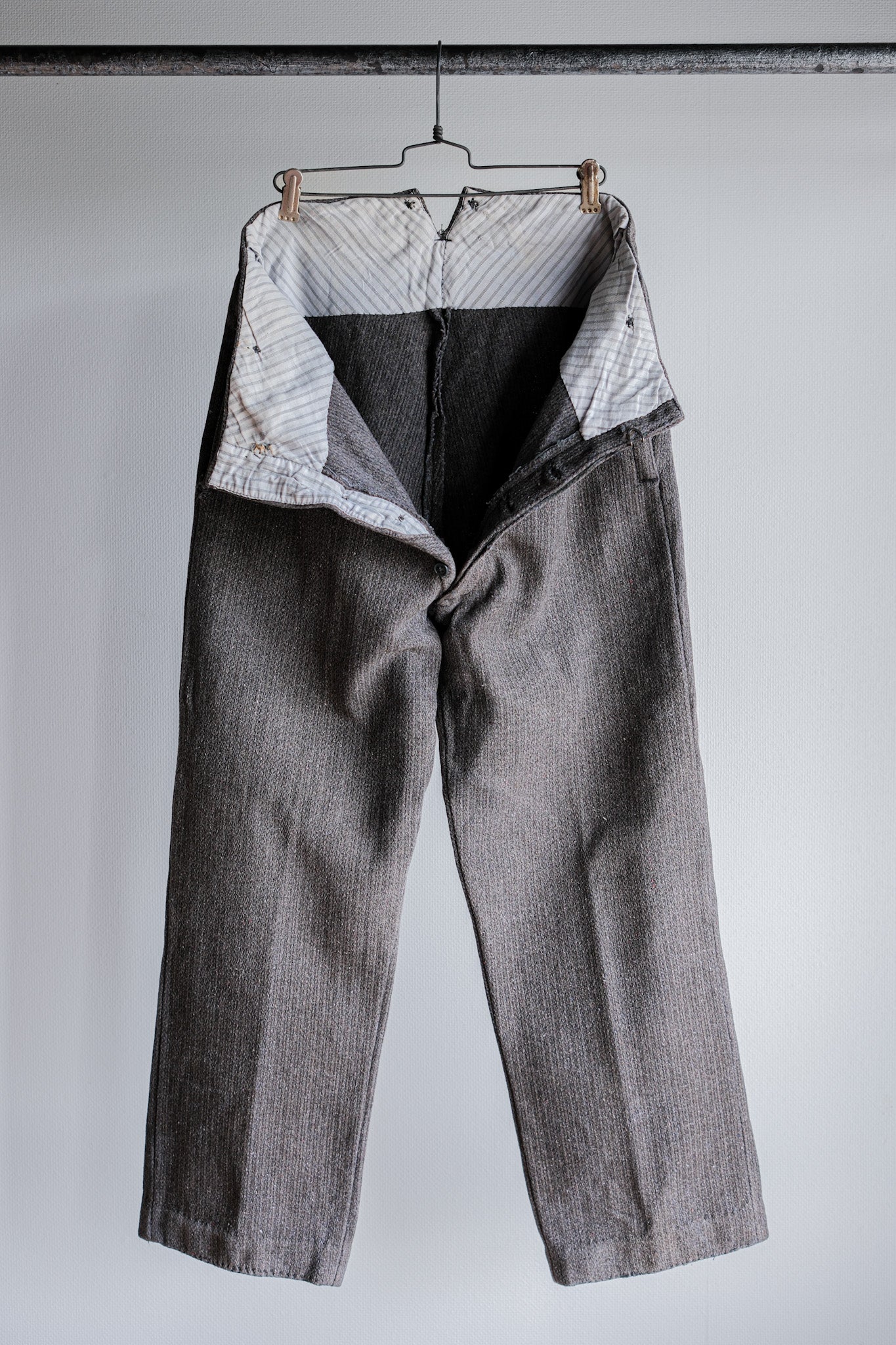 【~30’s】French Vintage Gray Wool Striped Work Pants