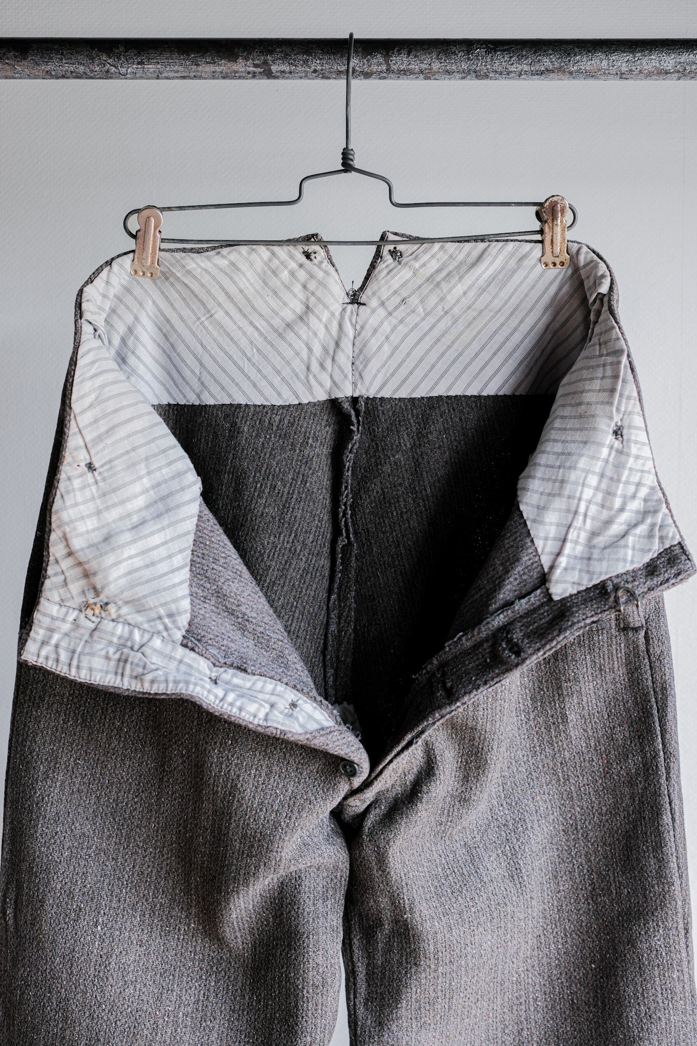 【~30’s】French Vintage Gray Wool Striped Work Pants