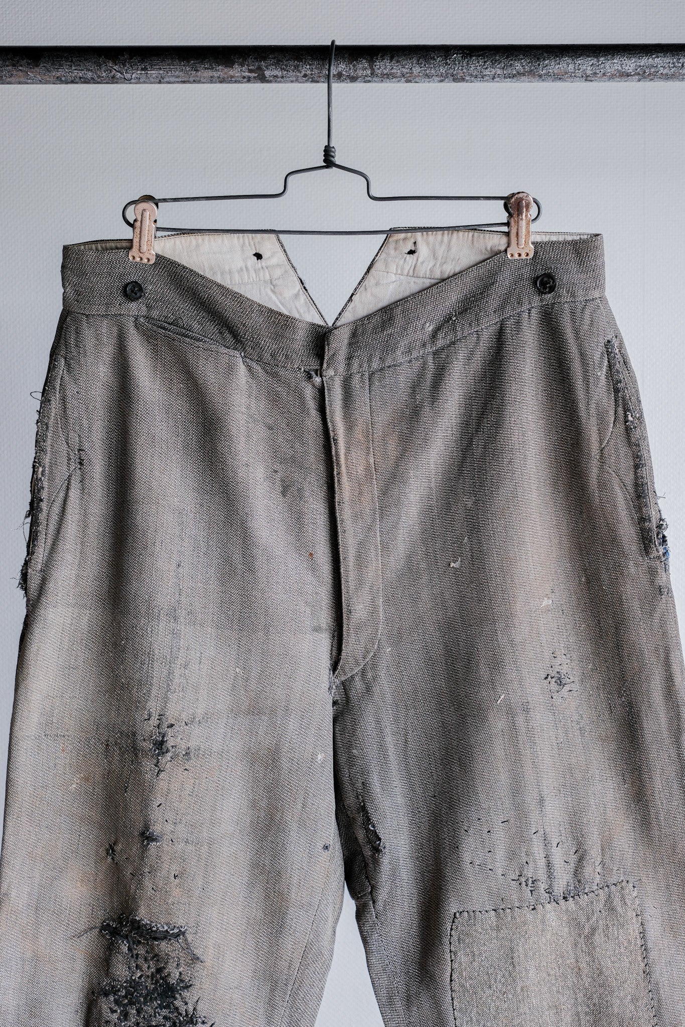 【~10's】French Antique Salt & Pepper Cotton Twill Work Pants "Boro"
