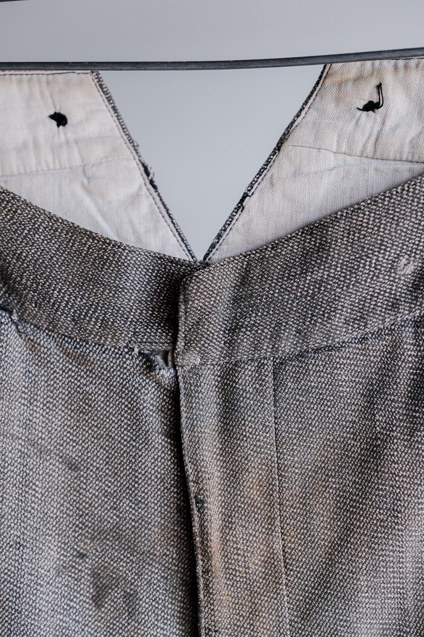 【~10's】French Antique Salt & Pepper Cotton Twill Work Pants "Boro"