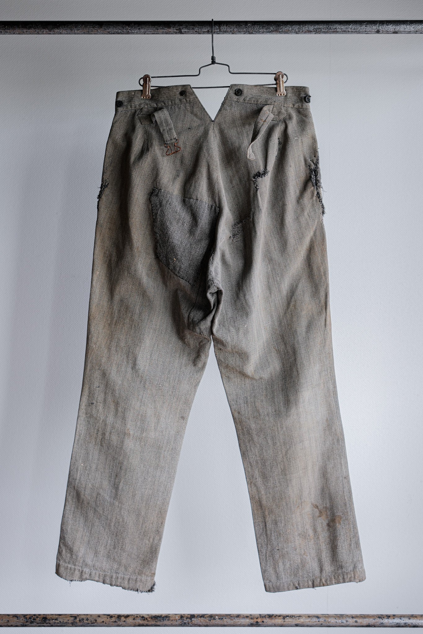 【~10's】French Antique Salt & Pepper Cotton Twill Work Pants "Boro"