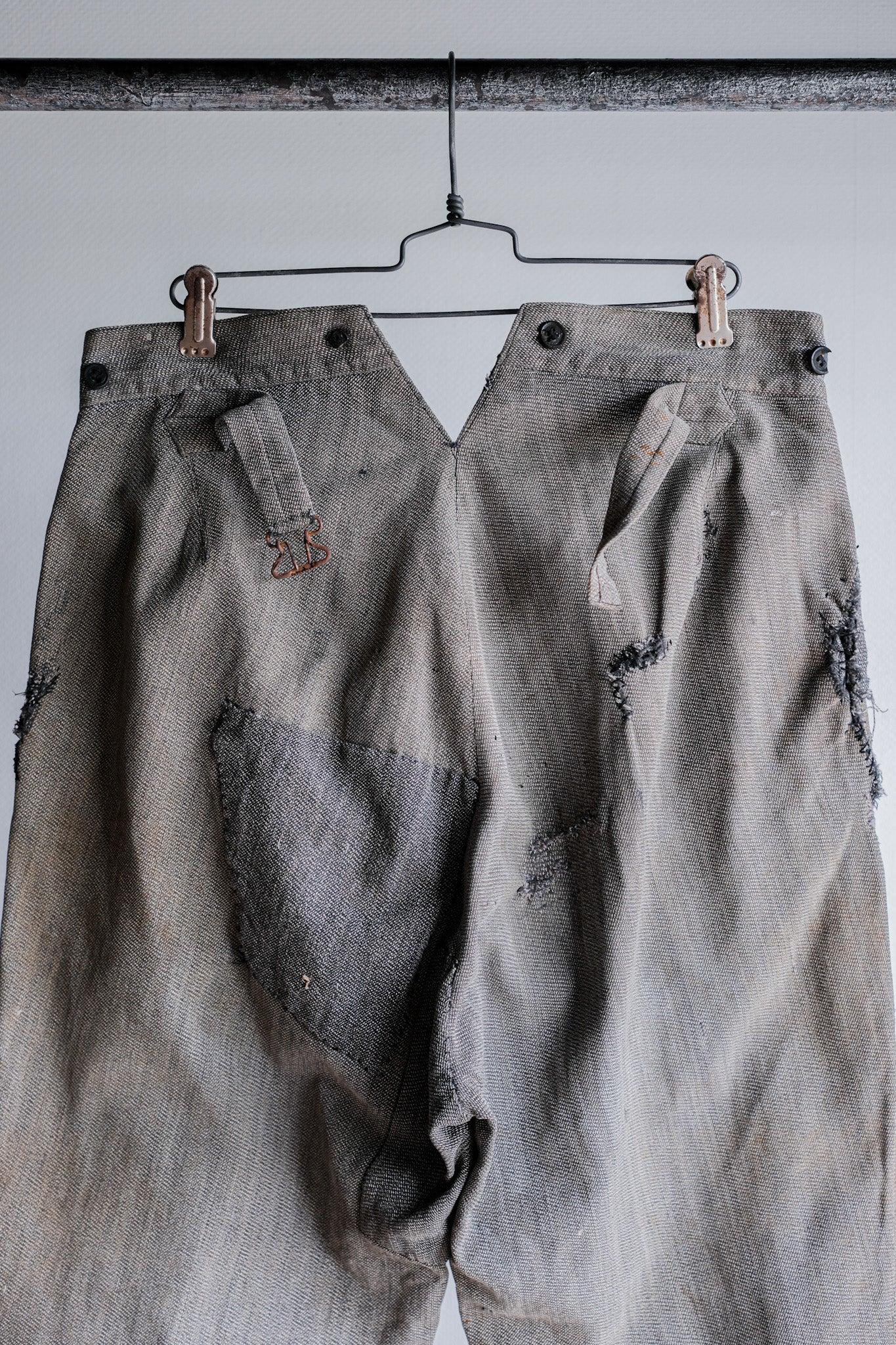 【~10's】French Antique Salt & Pepper Cotton Twill Work Pants "Boro"