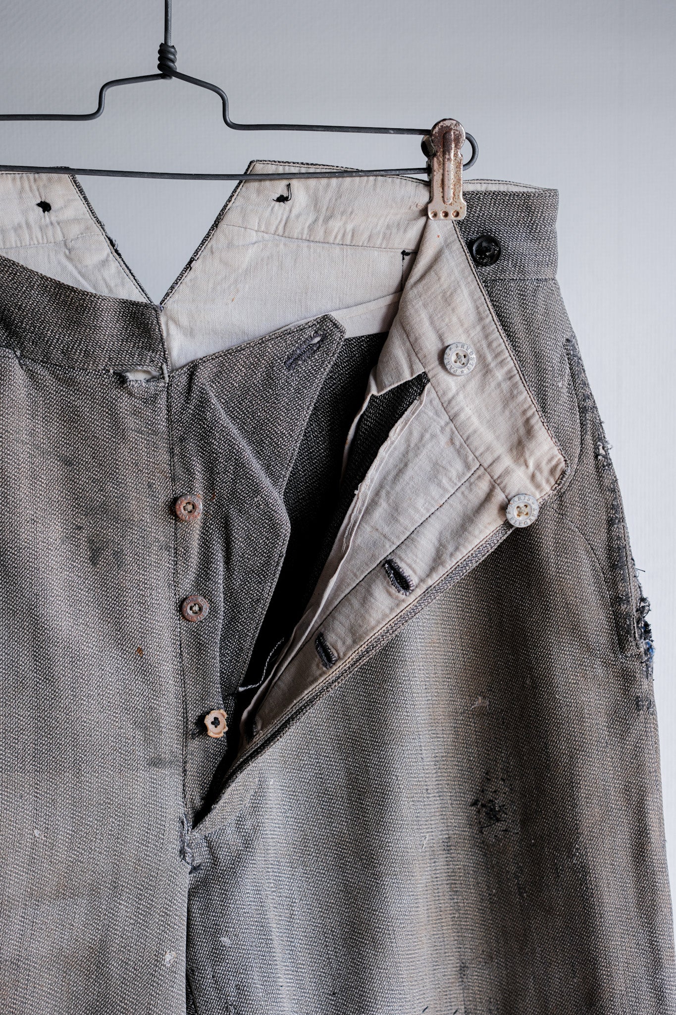 【~10's】French Antique Salt & Pepper Cotton Twill Work Pants "Boro"