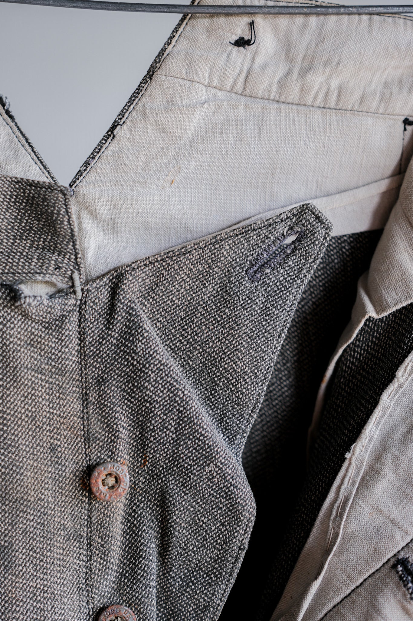 【~10's】French Antique Salt & Pepper Cotton Twill Work Pants "Boro"