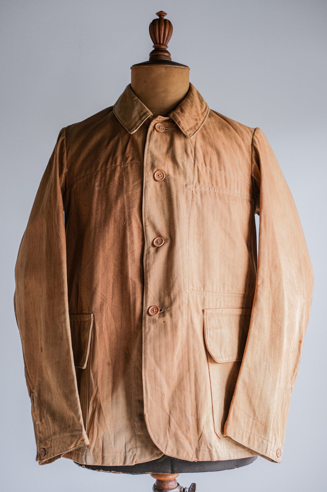 【~40's】French Vintage Brown HBT Cotton Work Jacket