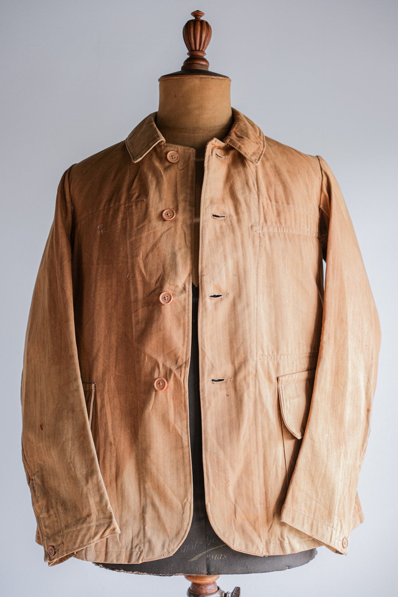 【~40's】French Vintage Brown HBT Cotton Work Jacket