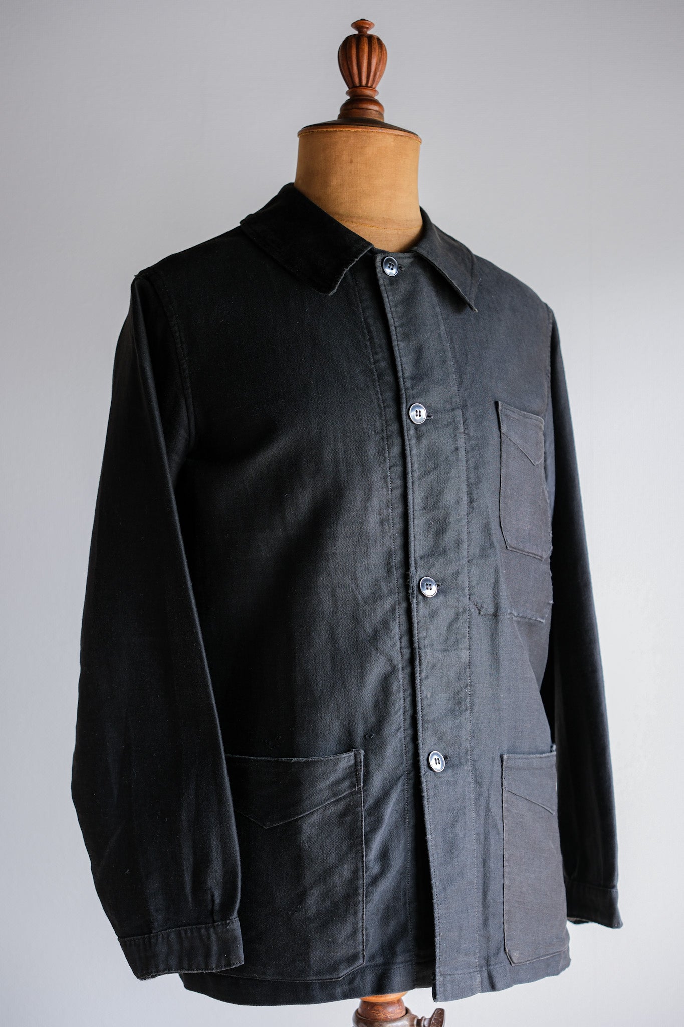 【~30's】French Vintage Black Light Moleskin Work Jacket "4 Buttons"