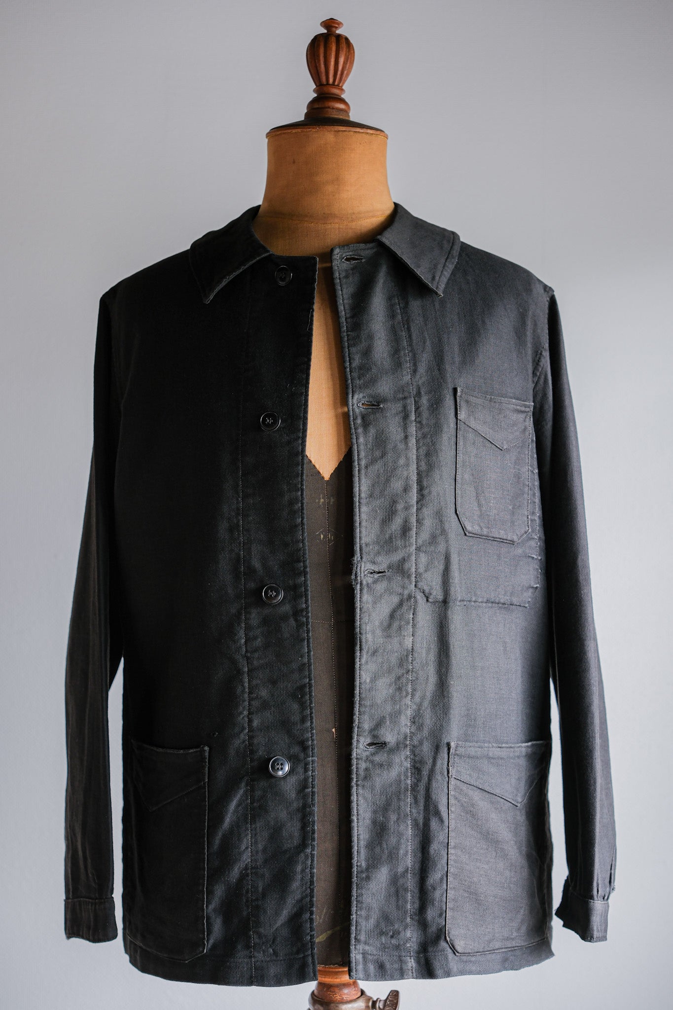 【~30's】French Vintage Black Light Moleskin Work Jacket "4 Buttons"
