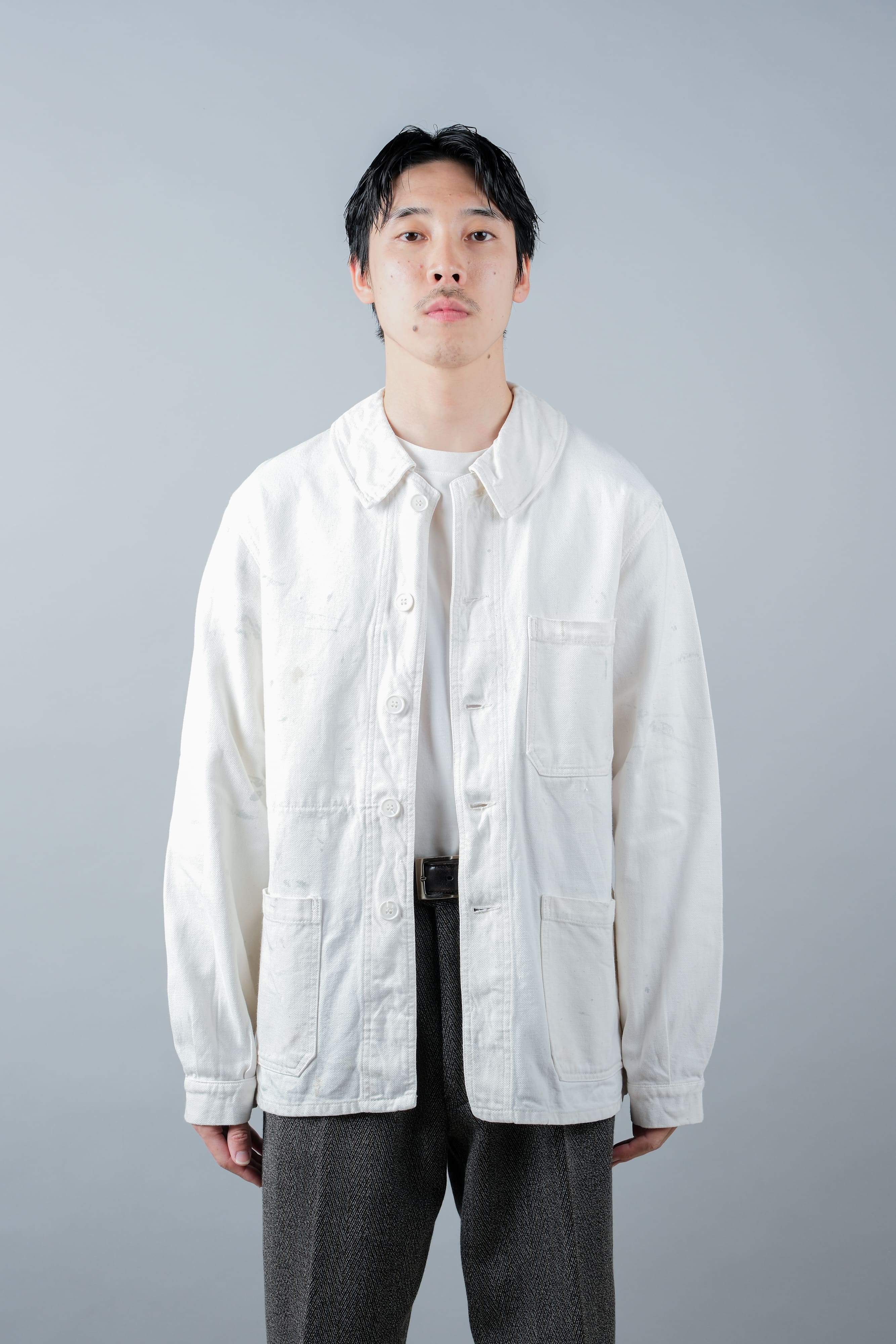 【~60's】French Vintage White Cotton Twill Work Jacket