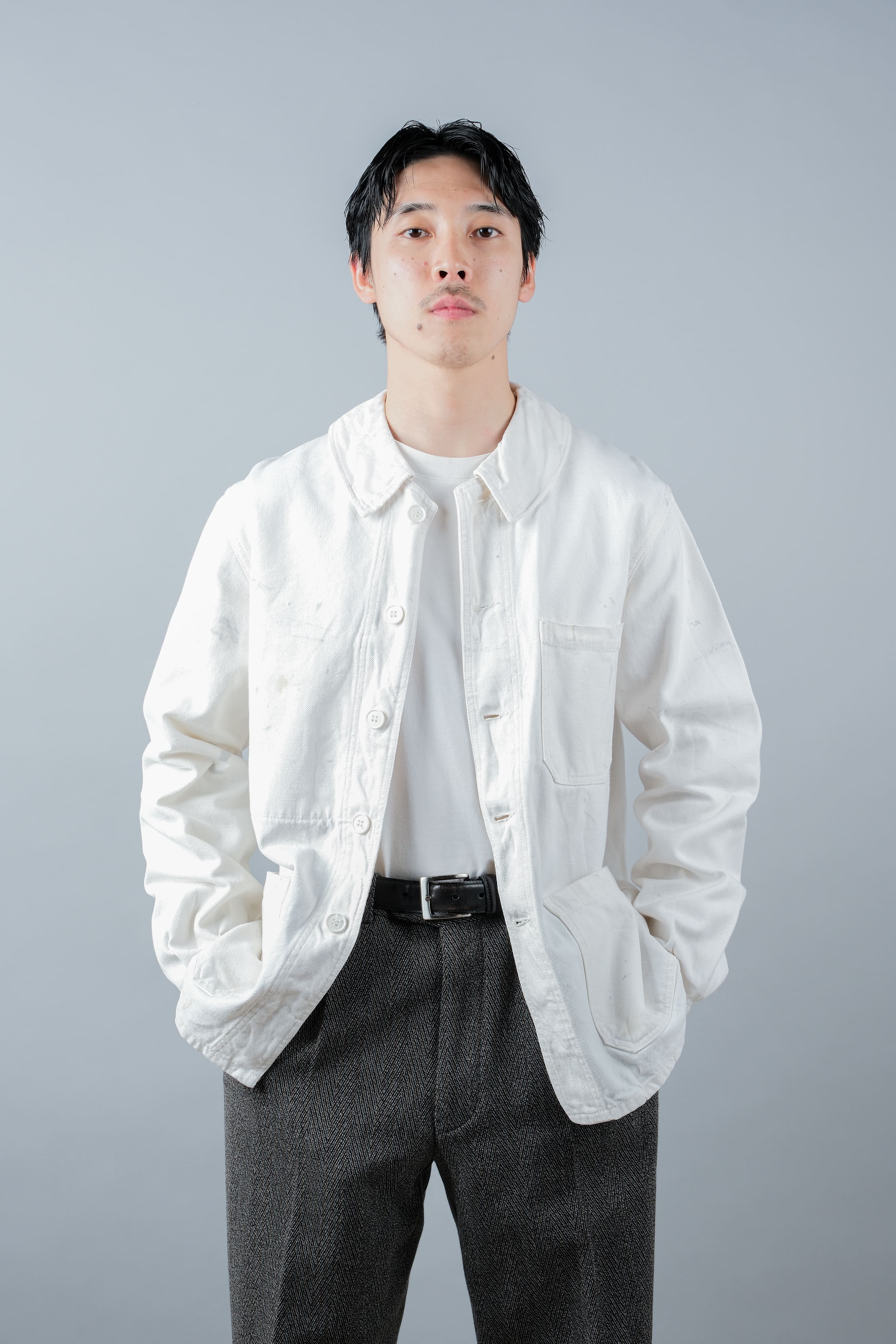 【~60's】French Vintage White Cotton Twill Work Jacket