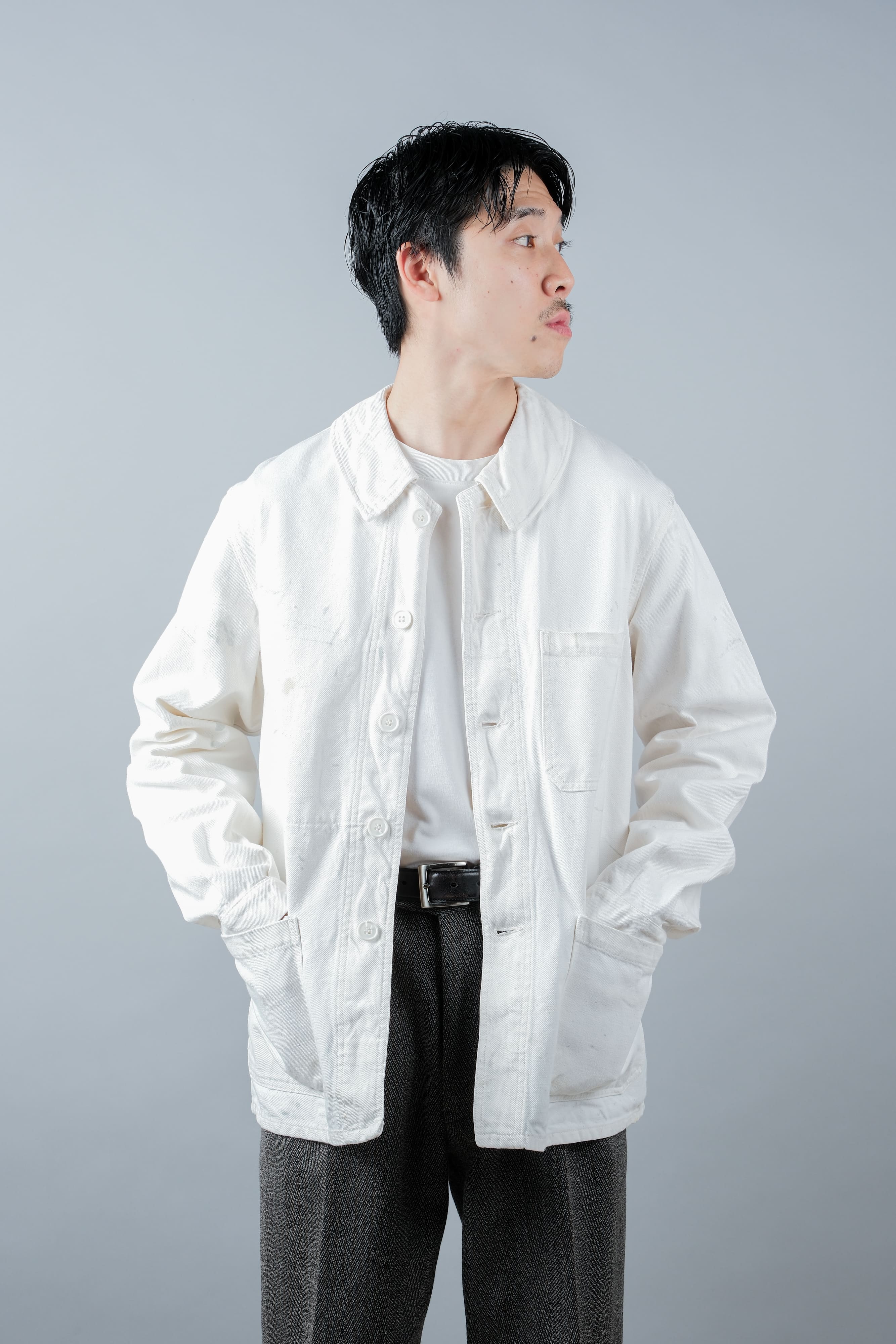 【~60's】French Vintage White Cotton Twill Work Jacket