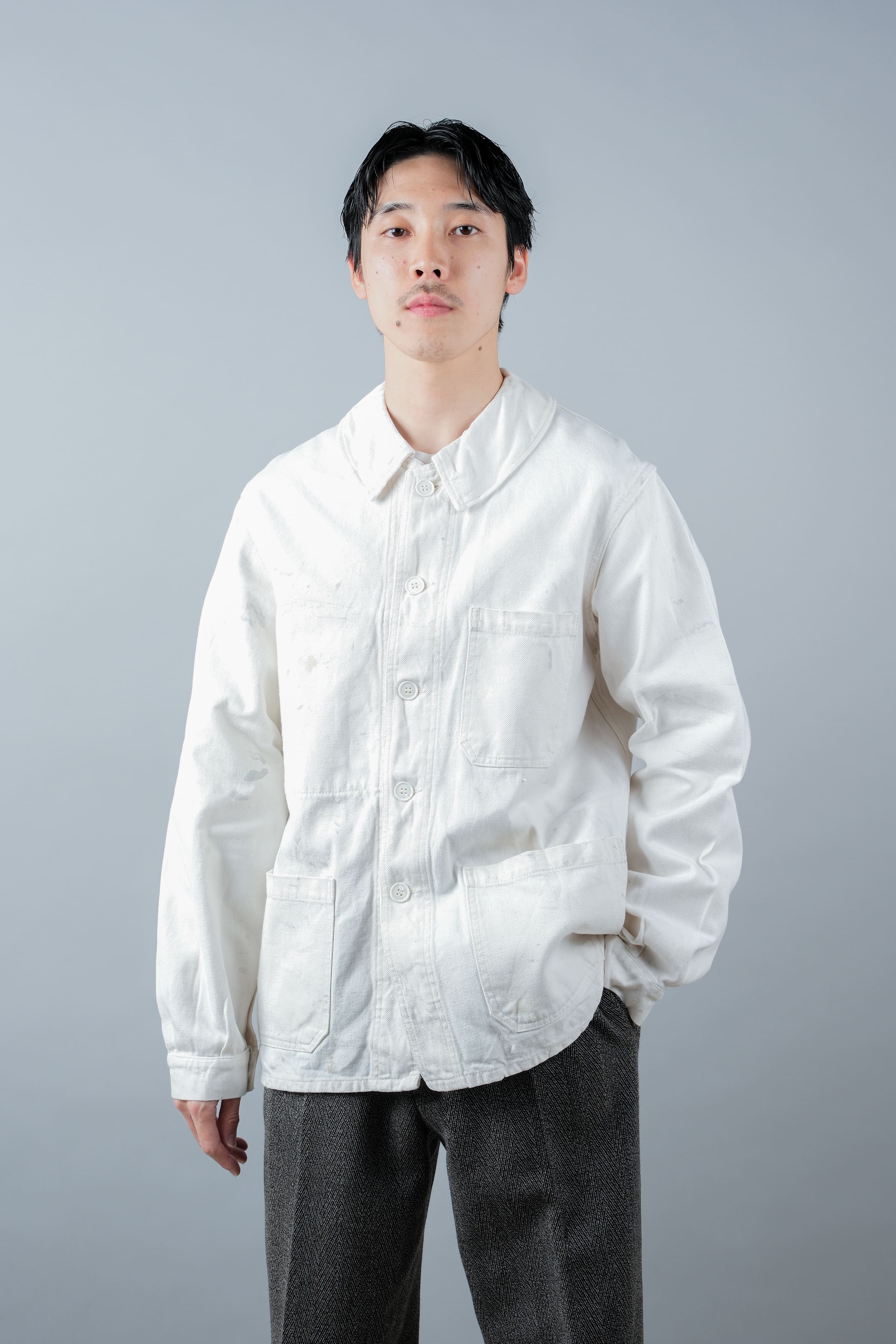 【~60's】French Vintage White Cotton Twill Work Jacket