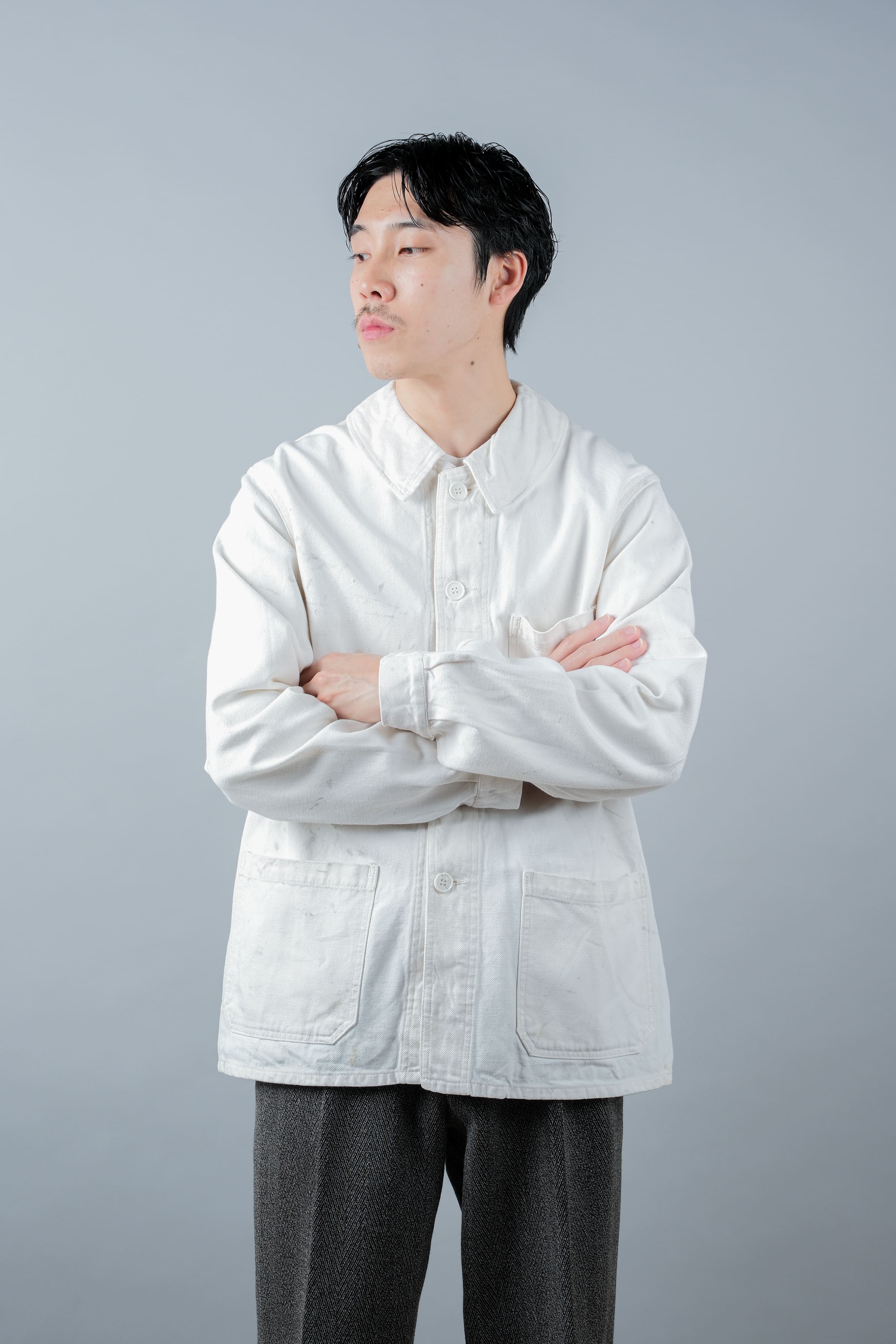 【~60's】French Vintage White Cotton Twill Work Jacket