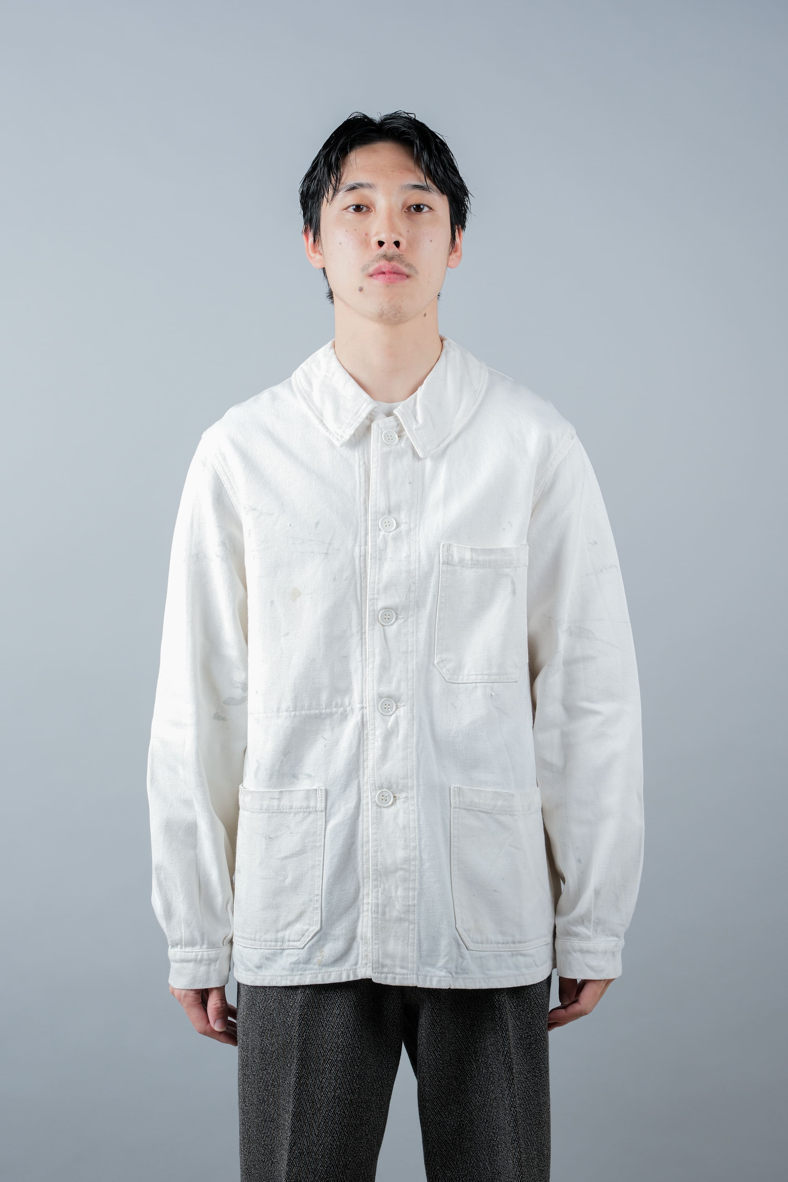 【~60's】French Vintage White Cotton Twill Work Jacket