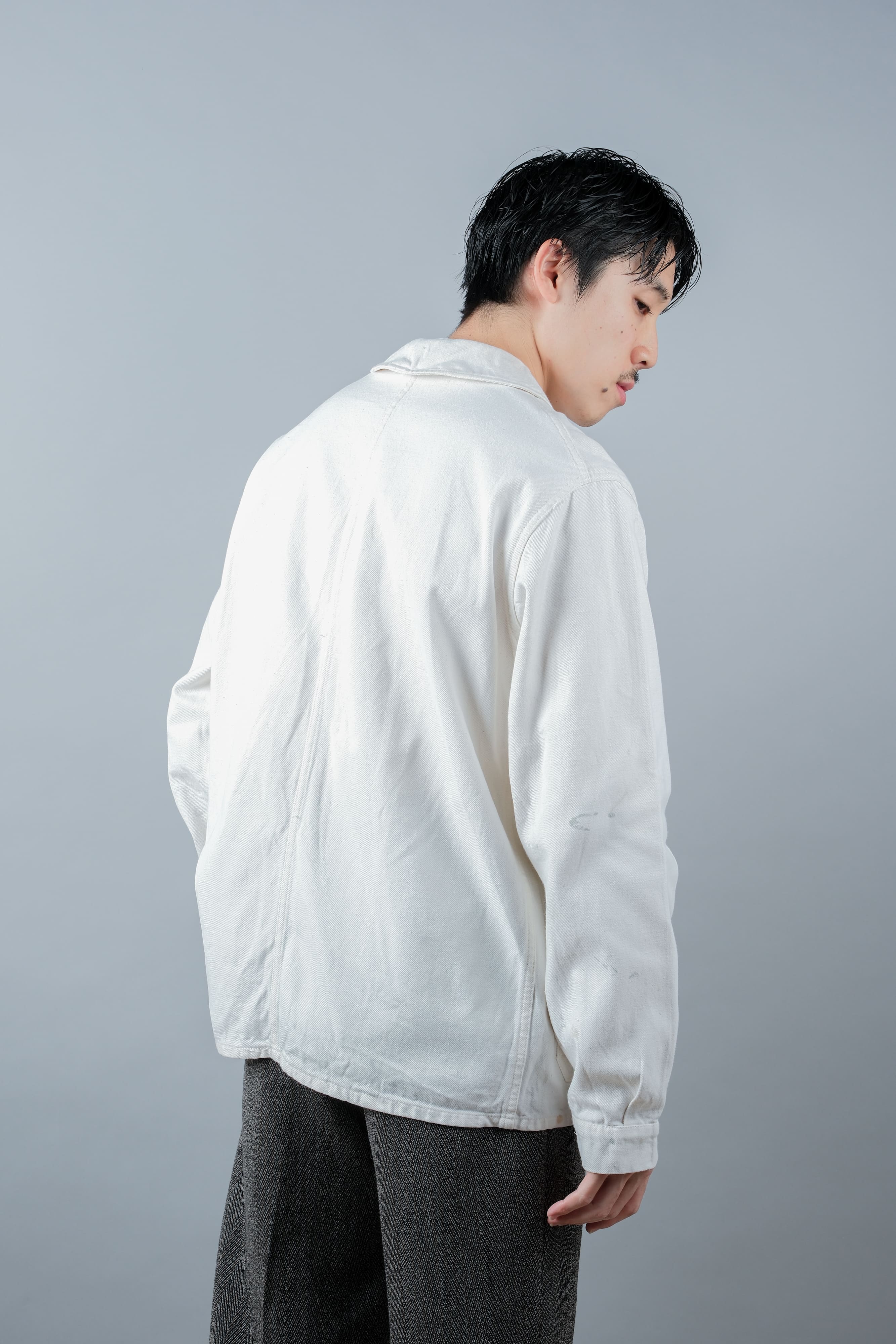 【~60's】French Vintage White Cotton Twill Work Jacket