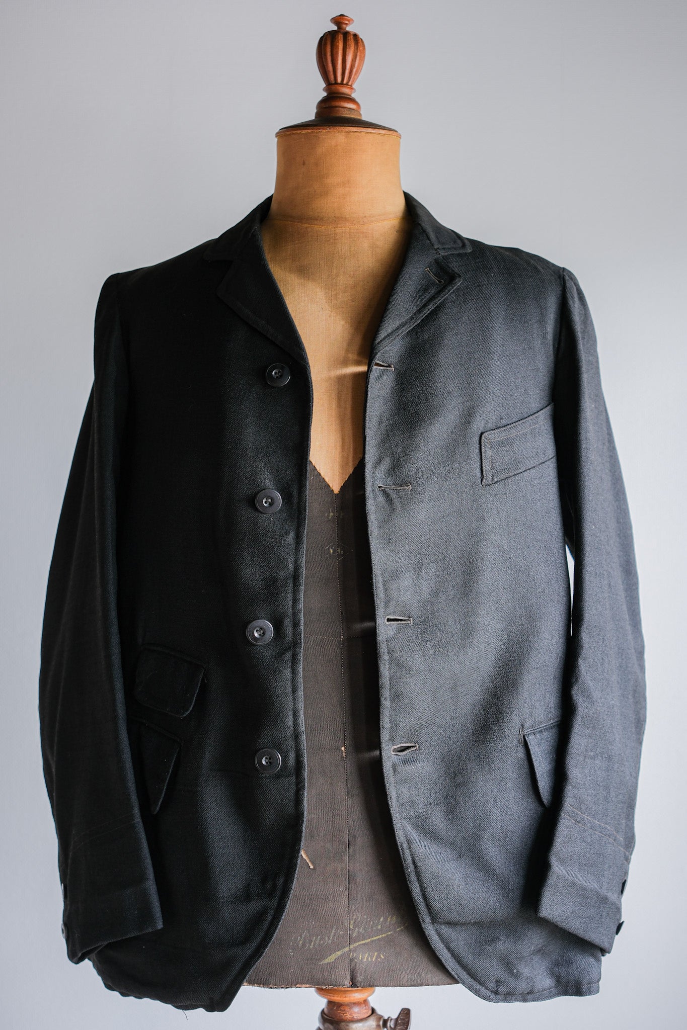 【~20's】French Vintage Black Wool Sack Coat