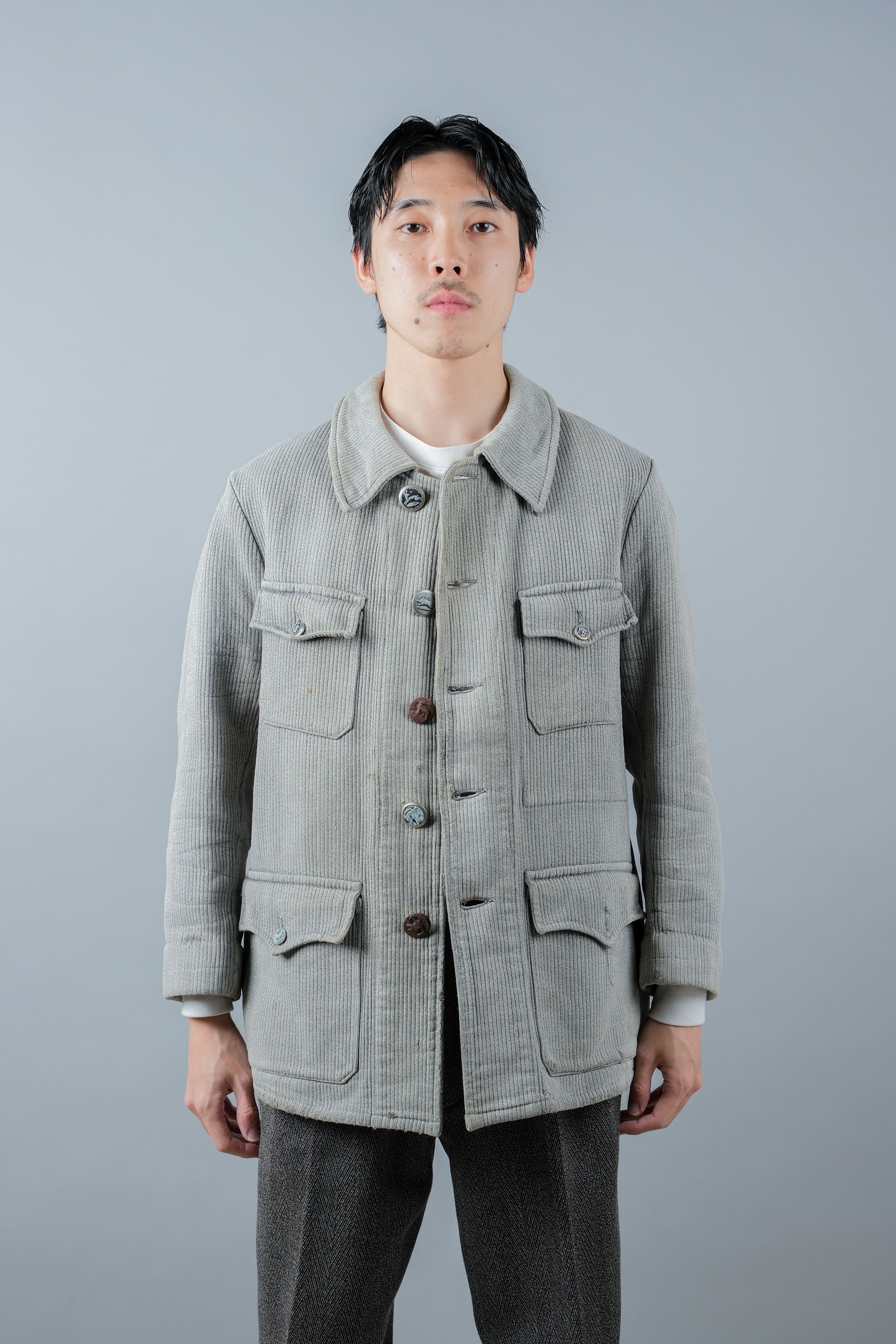 【~50's】French Vintage Gray Cotton Pique Hunting Jacket