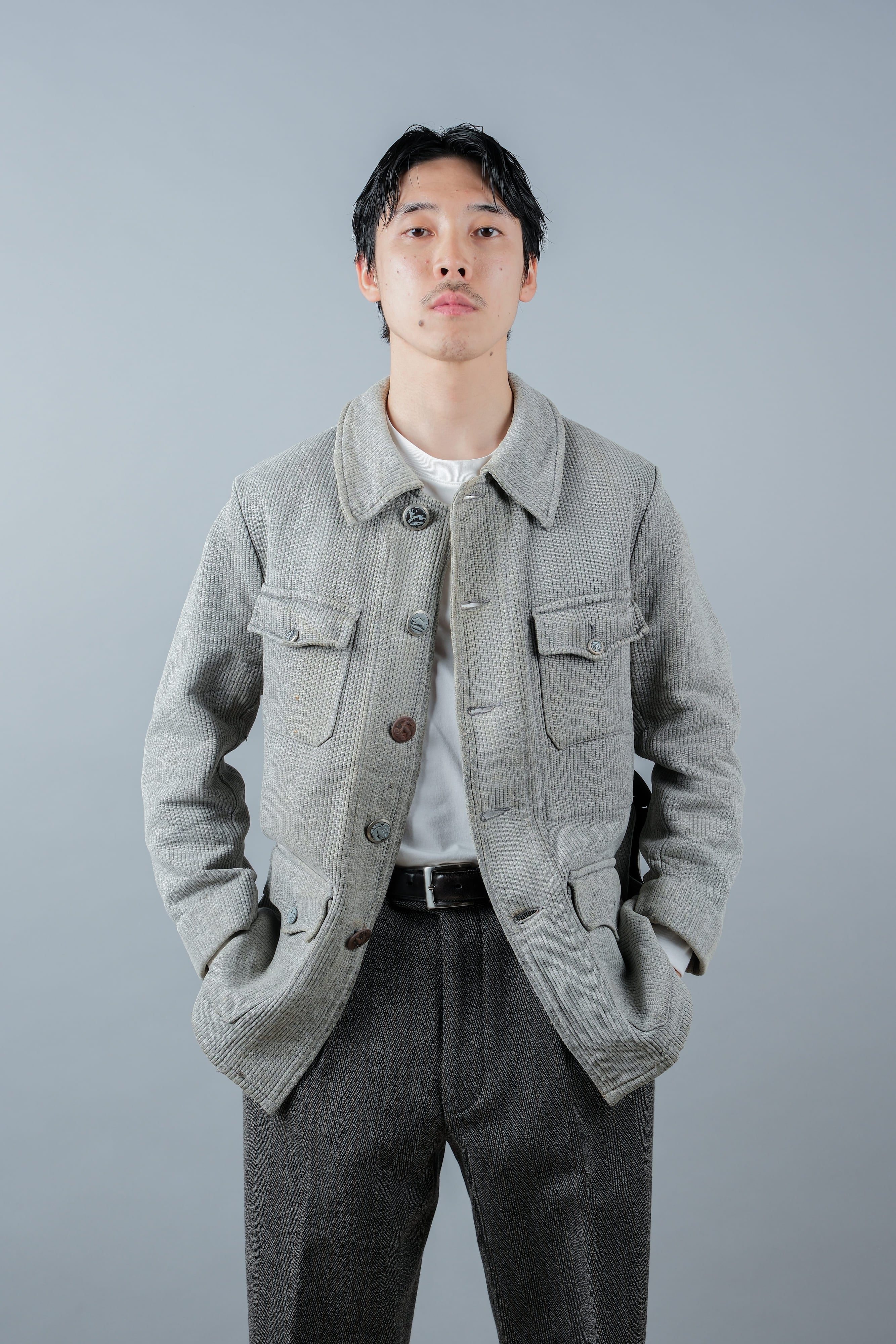 【~50's】French Vintage Gray Cotton Pique Hunting Jacket