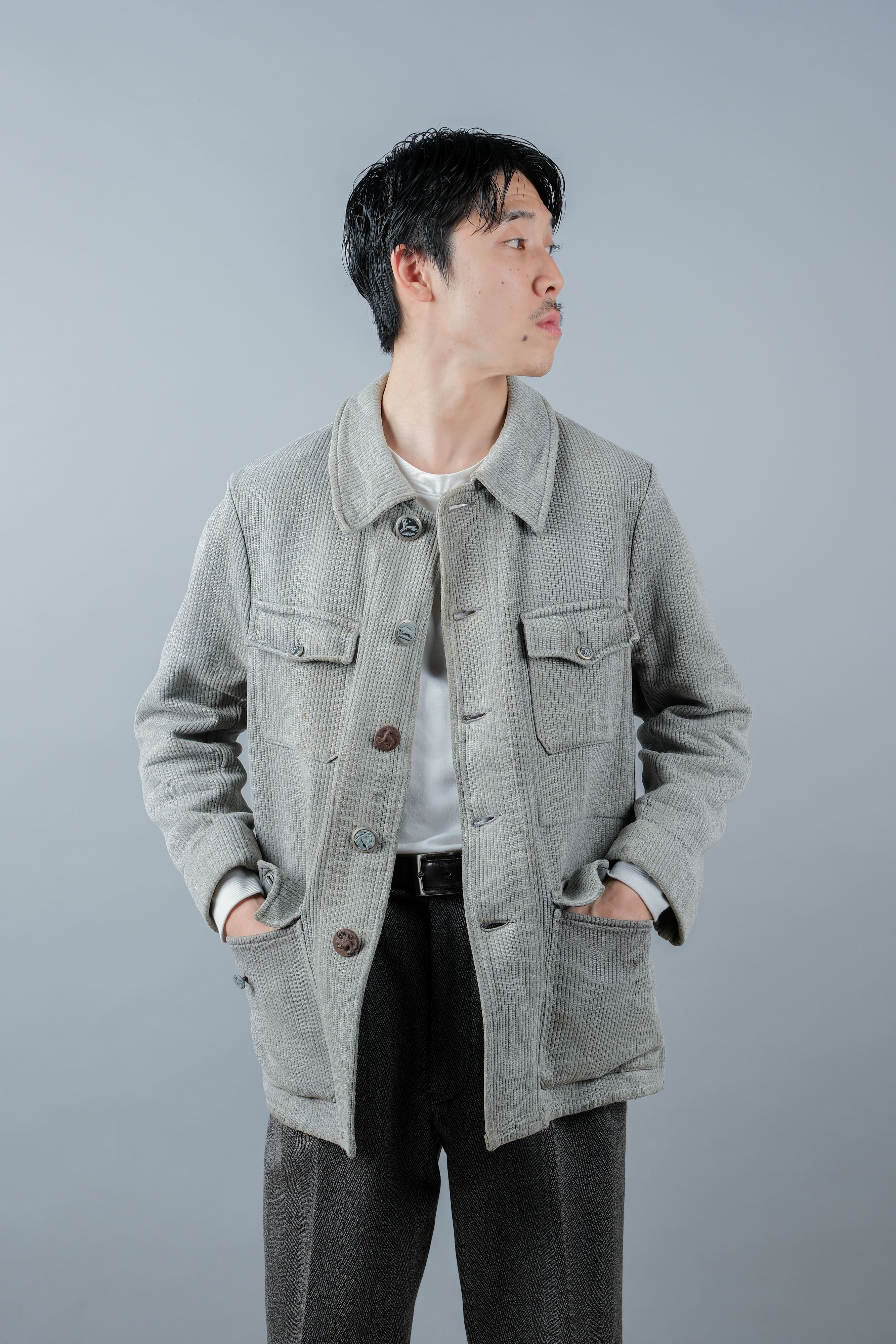 【~50's】French Vintage Gray Cotton Pique Hunting Jacket