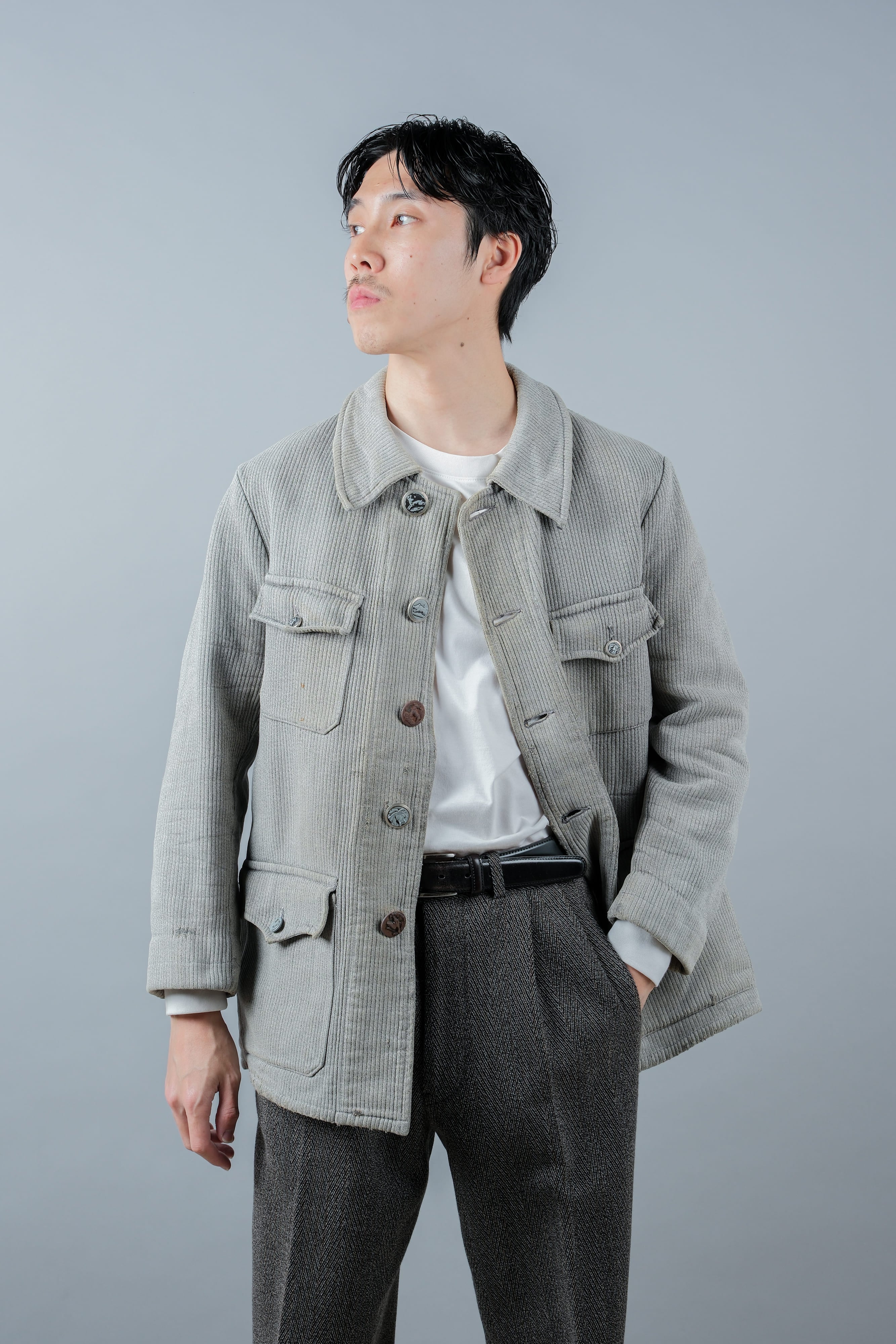 【~50's】French Vintage Gray Cotton Pique Hunting Jacket