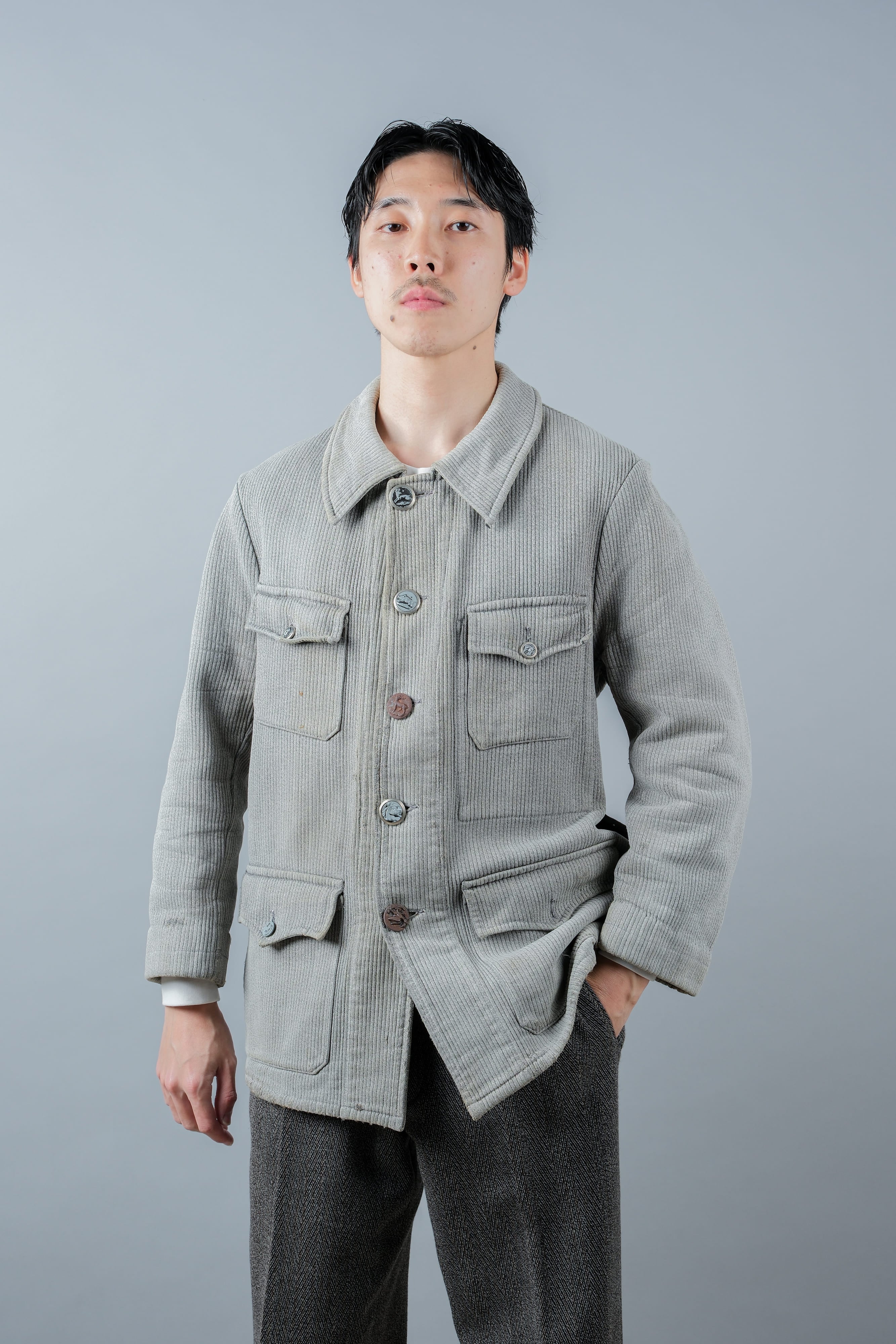 【~50's】French Vintage Gray Cotton Pique Hunting Jacket