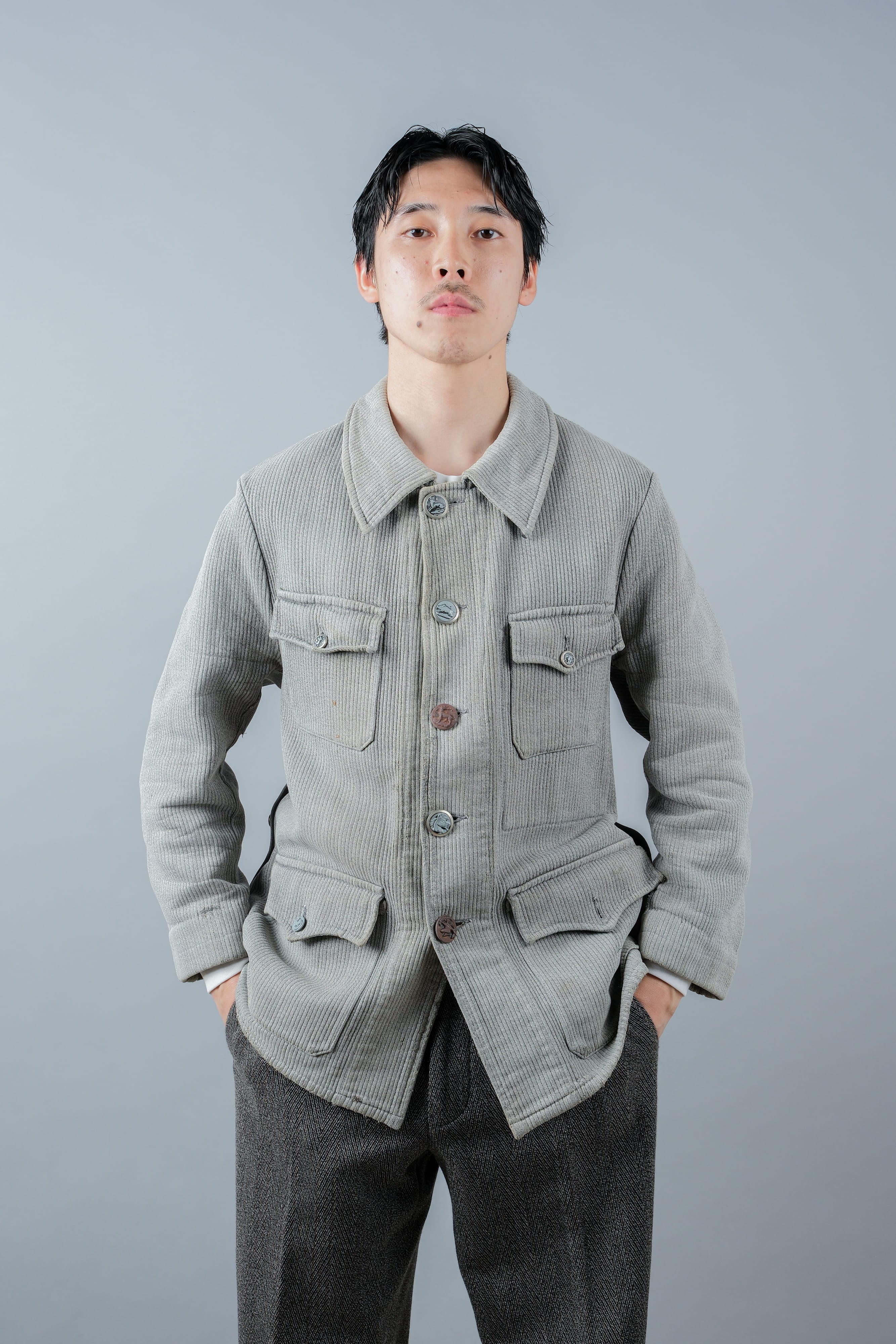 【~50's】French Vintage Gray Cotton Pique Hunting Jacket