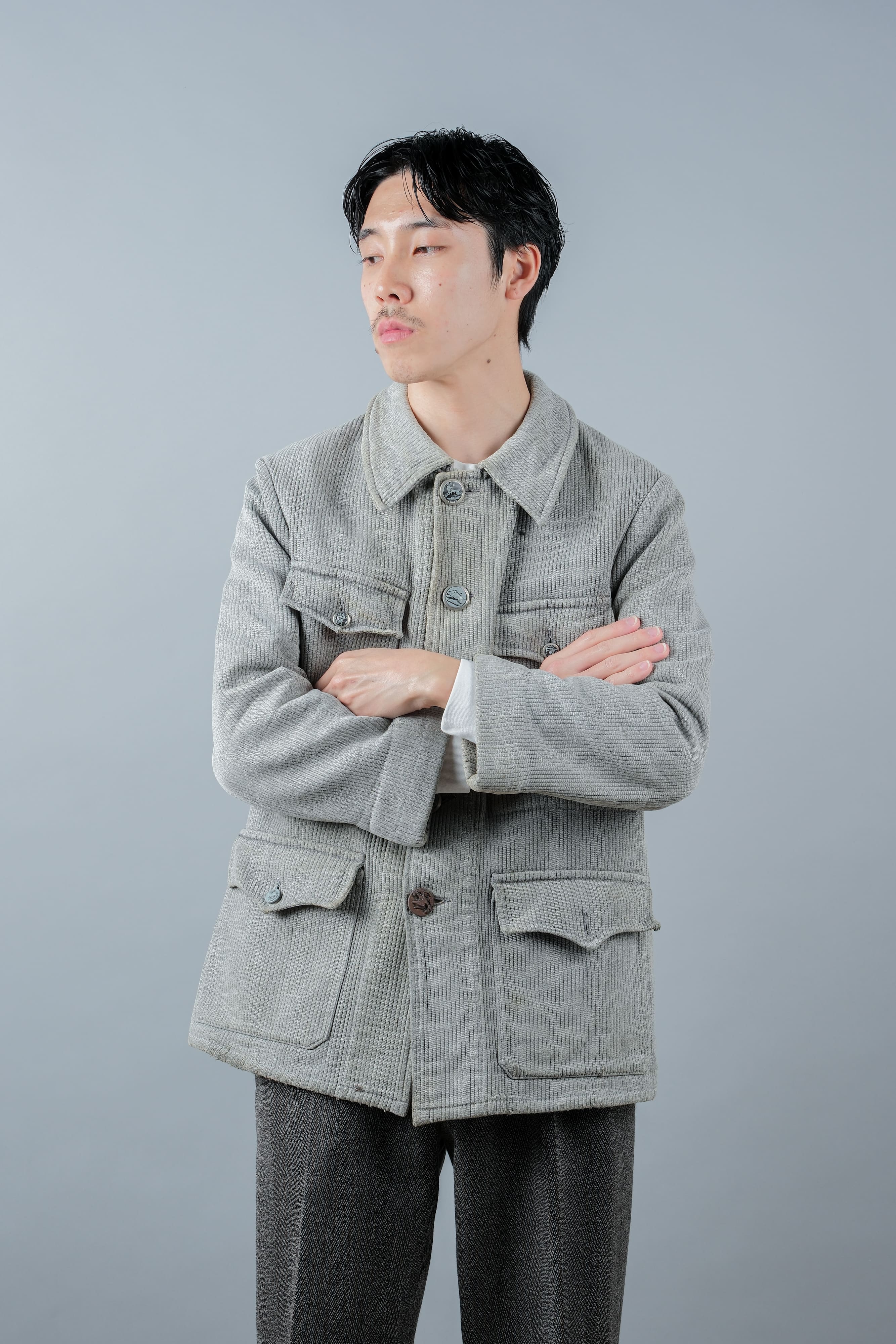 【~50's】French Vintage Gray Cotton Pique Hunting Jacket